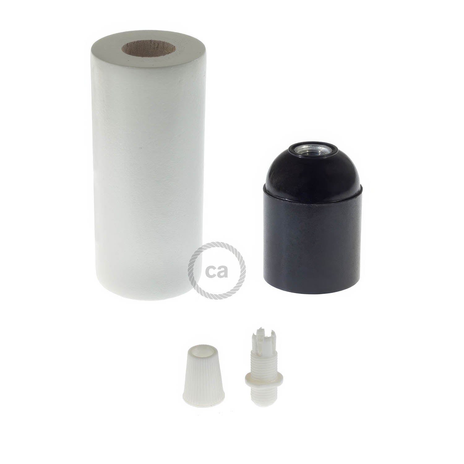 2XL Wooden E26 light bulb socket kit for Rope Cables - White
