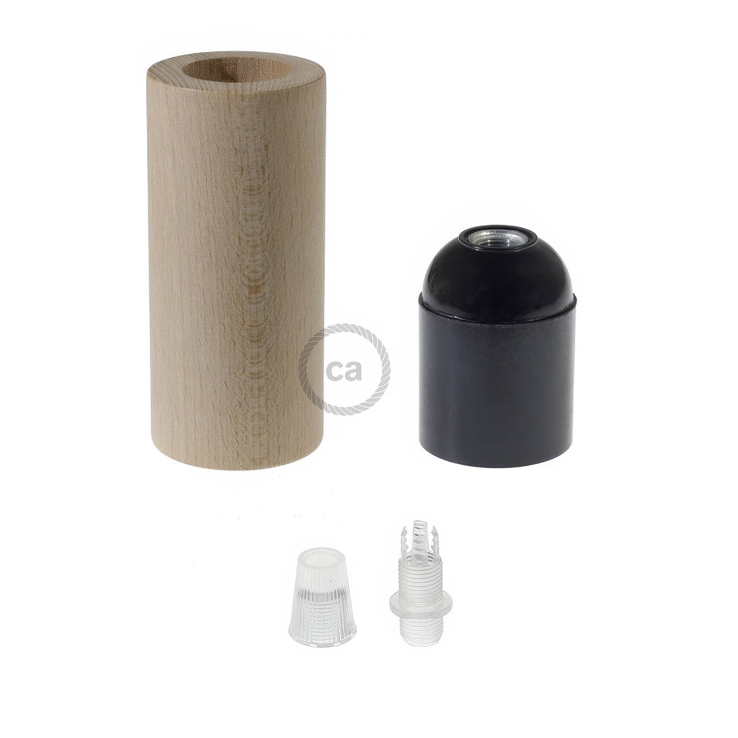 3XL Wooden E26 light bulb socket kit for Rope Cables - Neutral