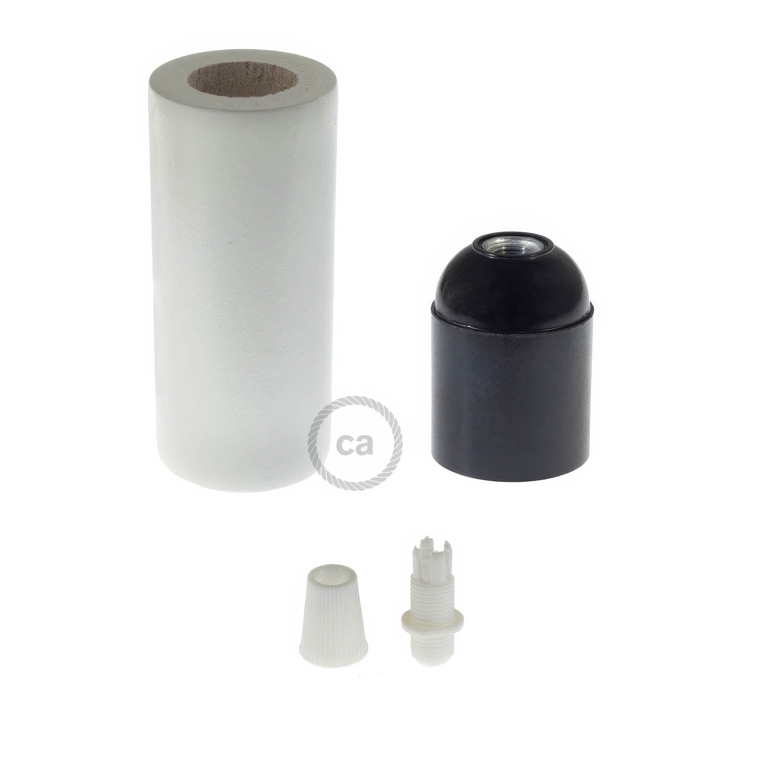 3XL Wooden E26 light bulb socket kit for Rope Cables - White