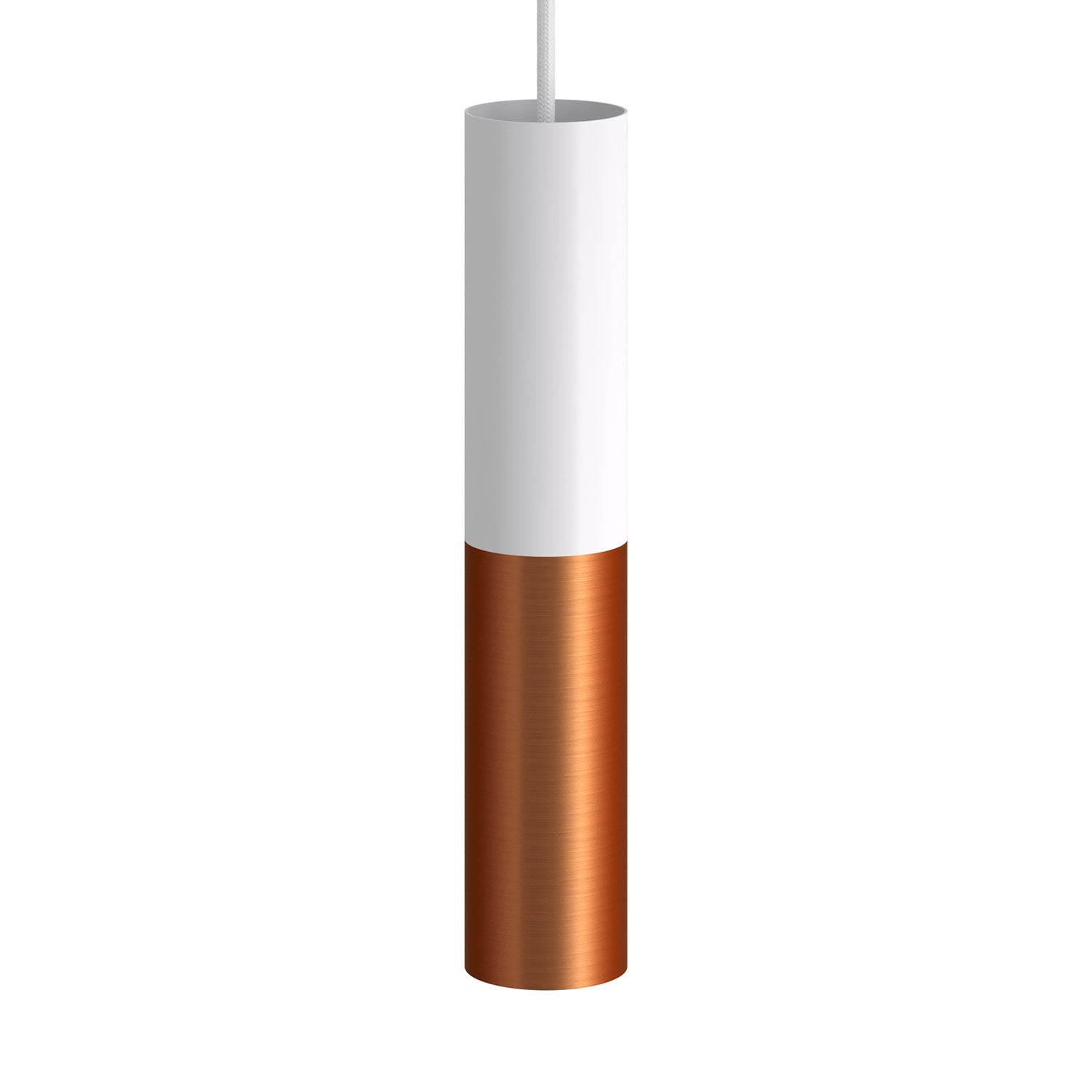 Tub-E12, spotlight double metal tube, with double E12 socket ring - Matt White and Brushed copper