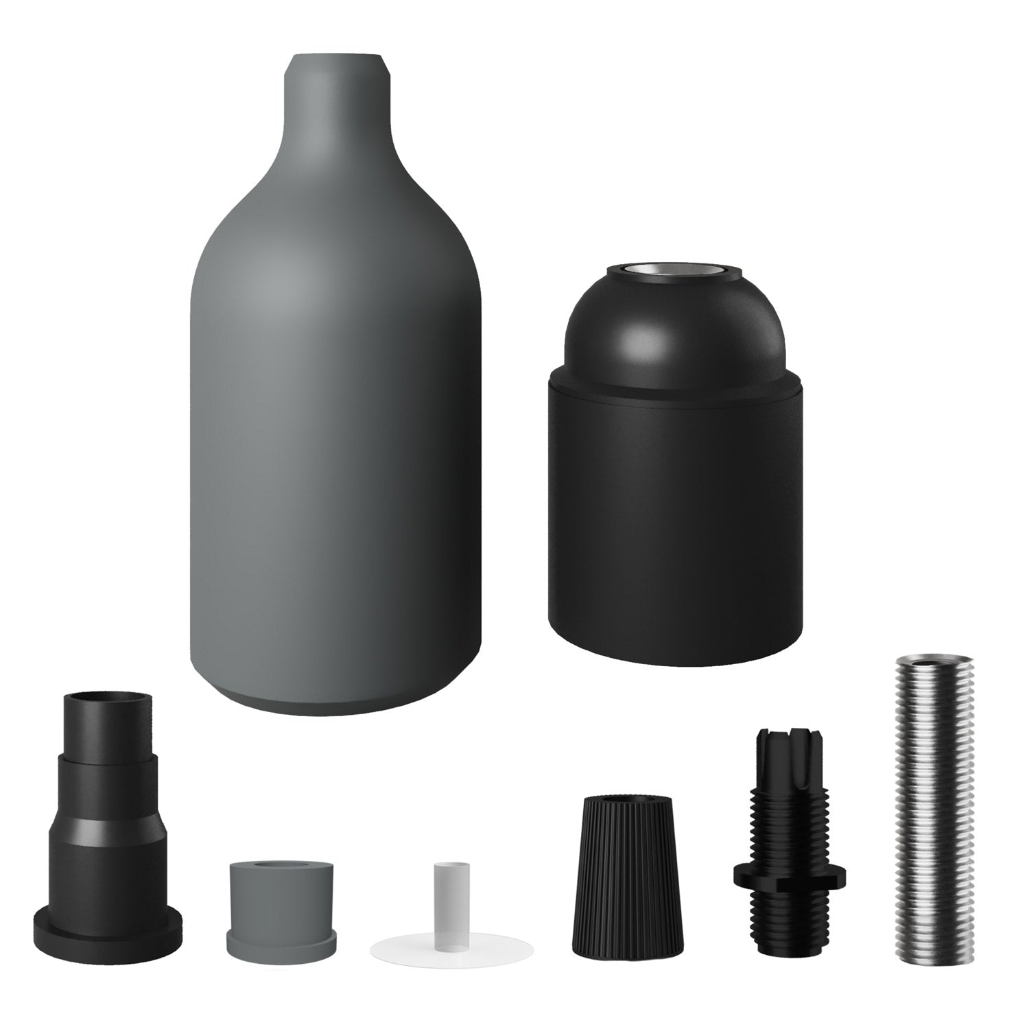 Silicone E26 socket kit with hidden cable clamp - Grey
