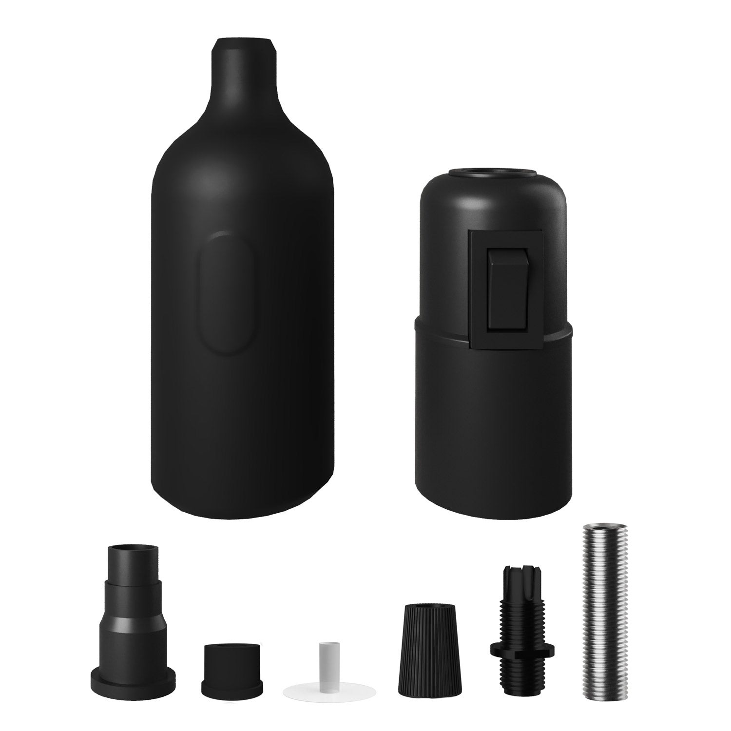 Silicone E26 socket kit with switch and hidden cable clamps - Black