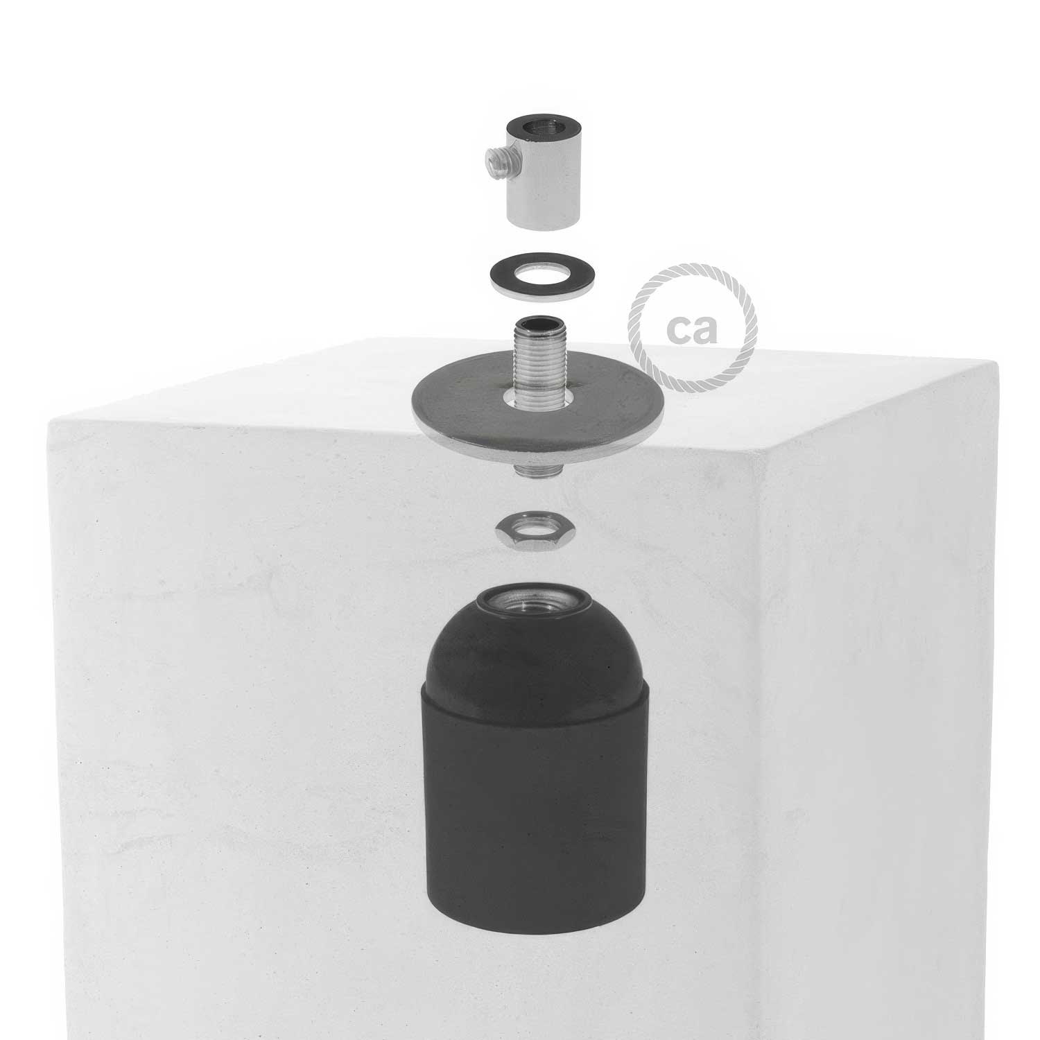 Cube cement lampshade for suspension, with cable clamp and E26 socket - Light cement