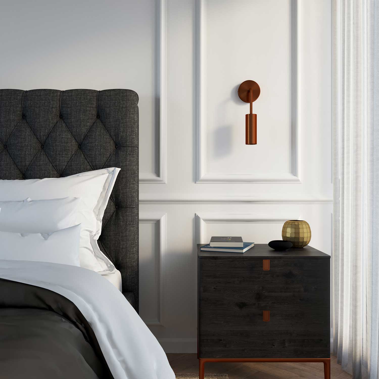 Tub-E12, spotlight pipe with E12 double ferrule socket - Brushed copper