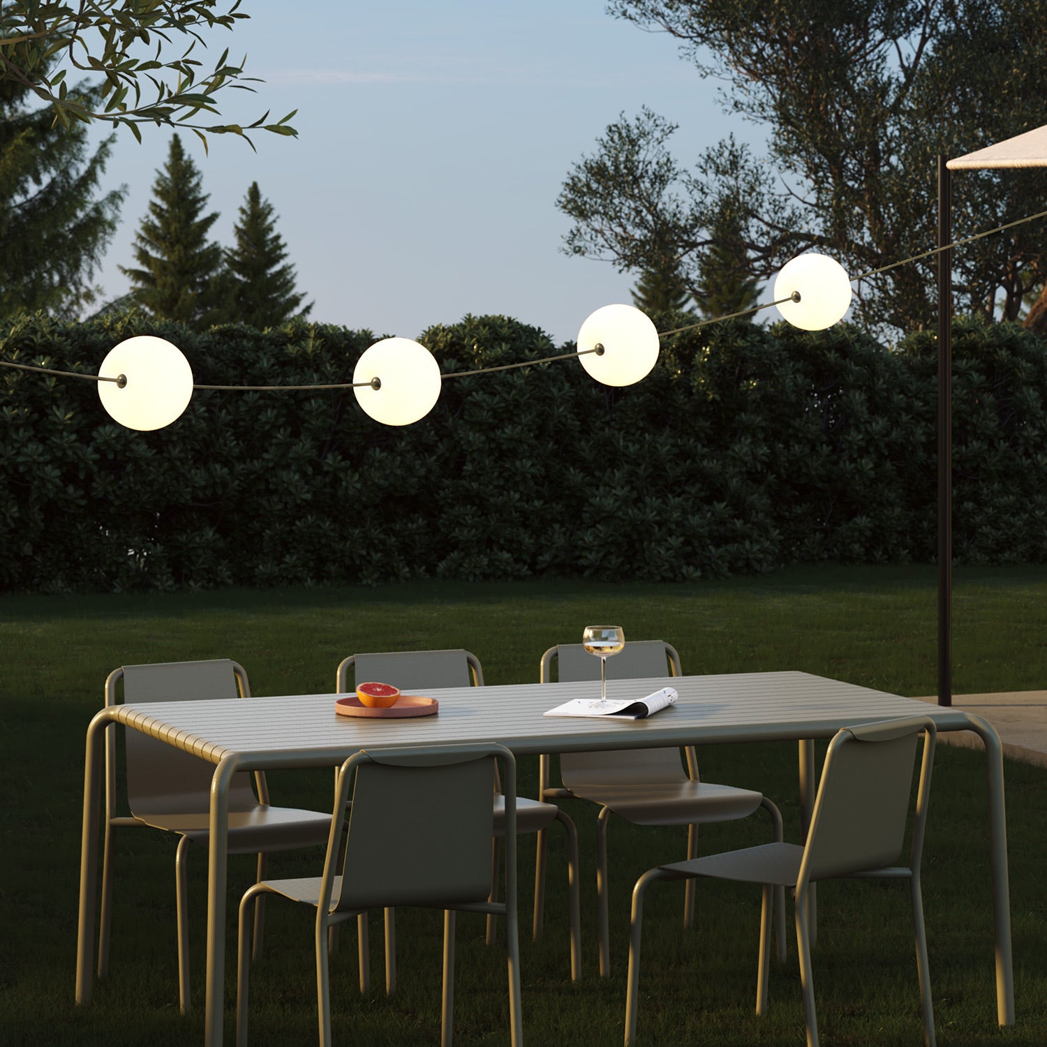 Outdoor 4-Light String Light for wet locations Olive Green, Power supply with US plug - Marina4 Cherry