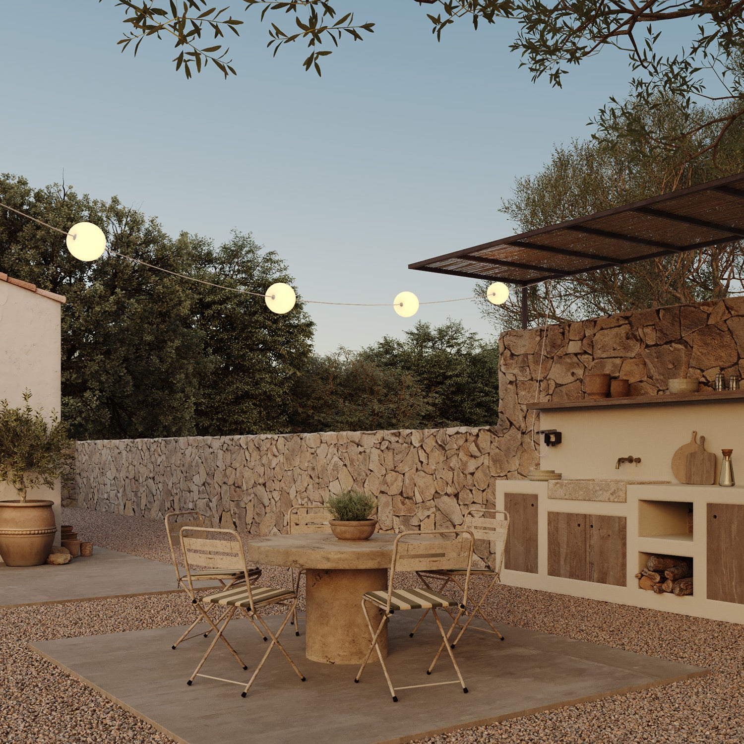 Outdoor 4-Light String Light for wet locations White Sand, Power supply with US plug - Marina4 Cherry