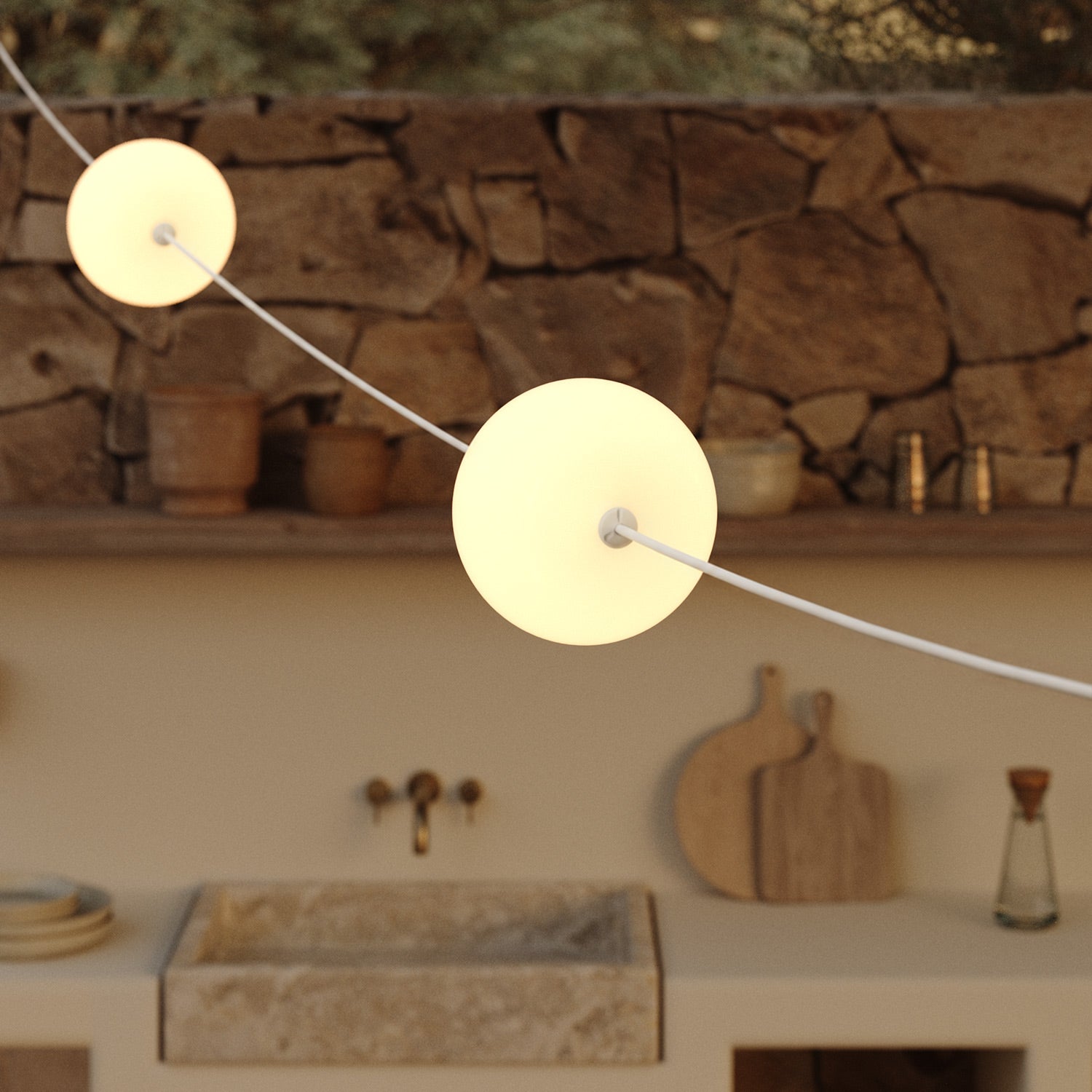 Outdoor 4-Light String Light for wet locations White Sand, Power supply with US plug - Marina4 Cherry
