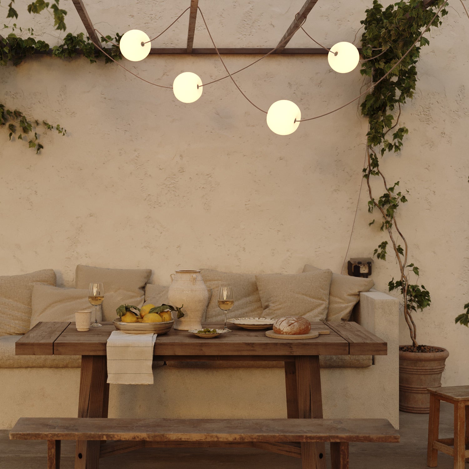 Outdoor 4-Light String Light for wet locations Desert Brown, Power supply with US plug - Marina4 Cherry