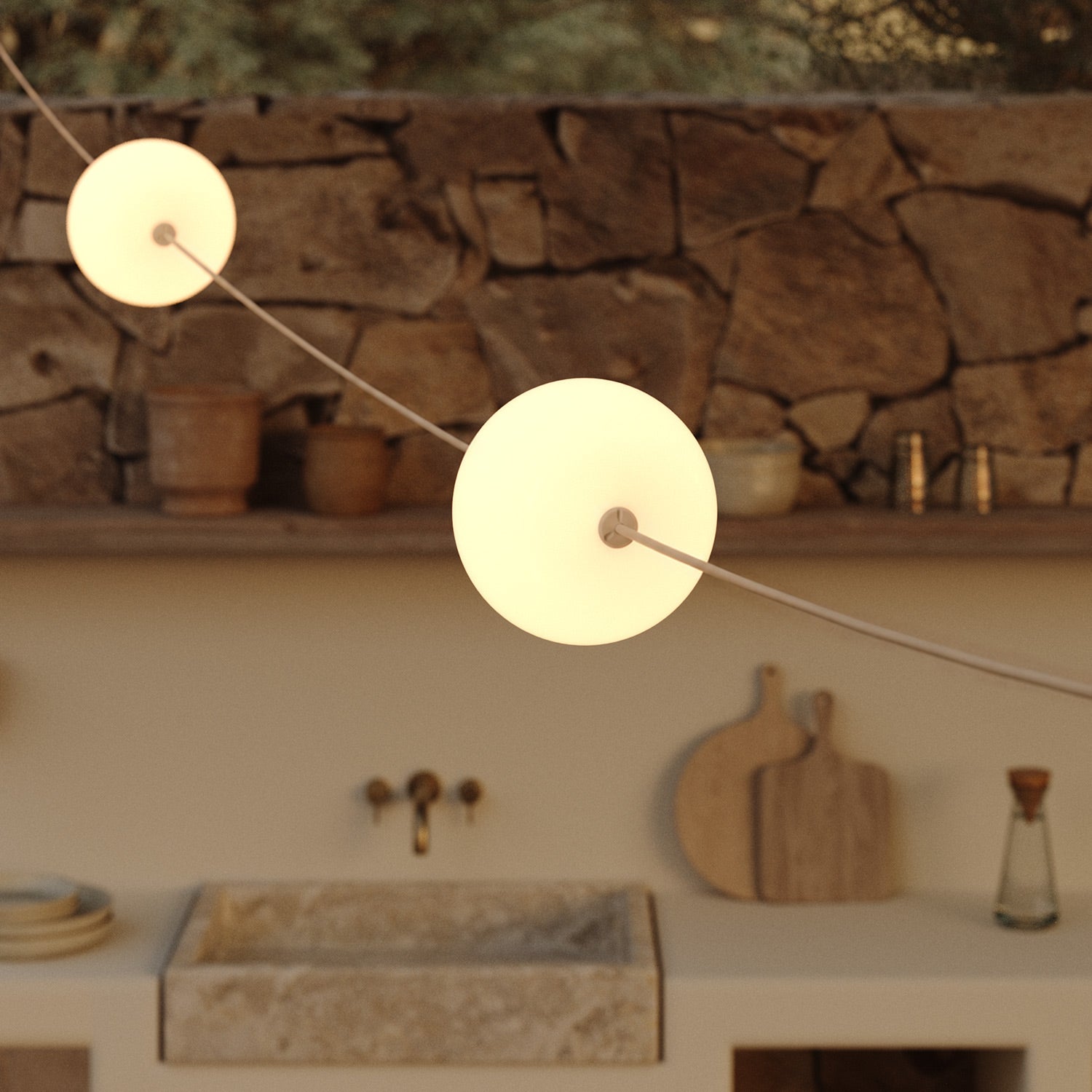 Outdoor 4-Light String Light for wet locations Desert Brown, Power supply with US plug - Marina4 Cherry