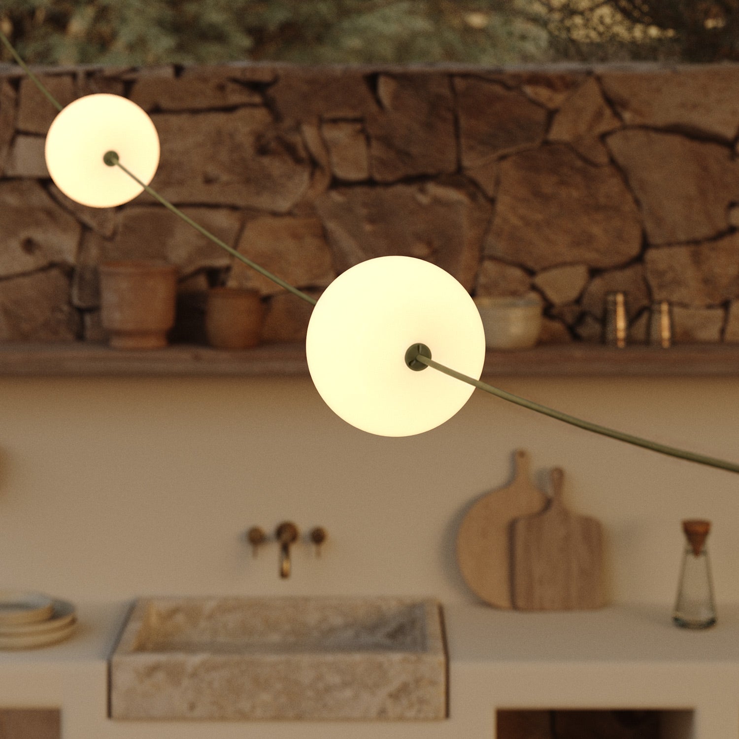 Outdoor 4-Light String Light for wet locations Olive Green, Power supply with US plug - Marina4 Cherry