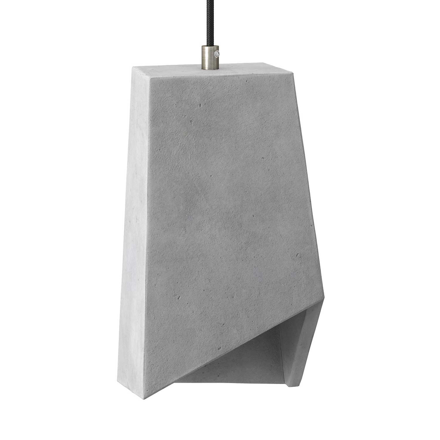 Pendant lamp with textile cable, Prisma cement lampshade and metal finishes - Light cement