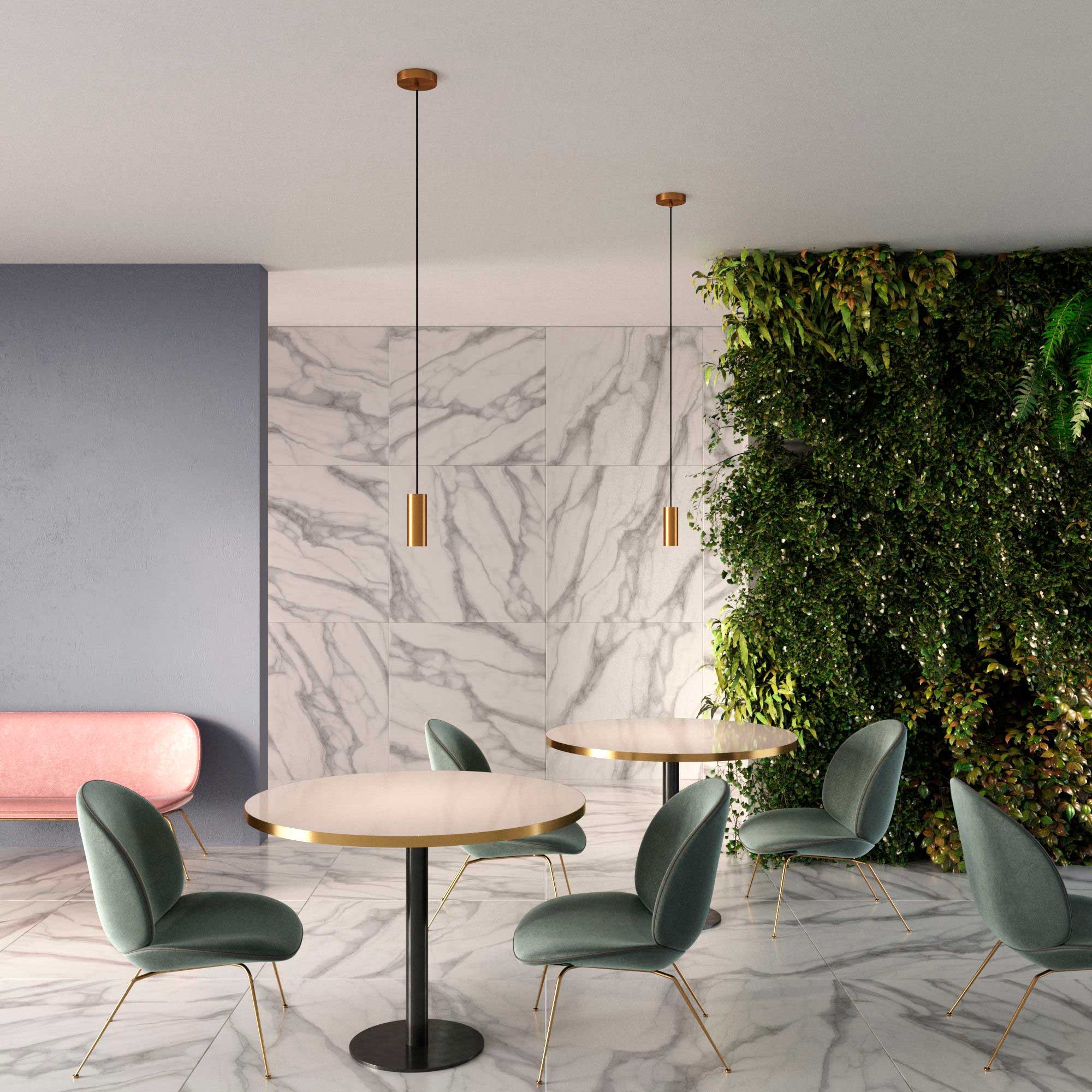 Pendant lamp with textile cable, Tub-E12 lampshade and metal details - Brushed bronze