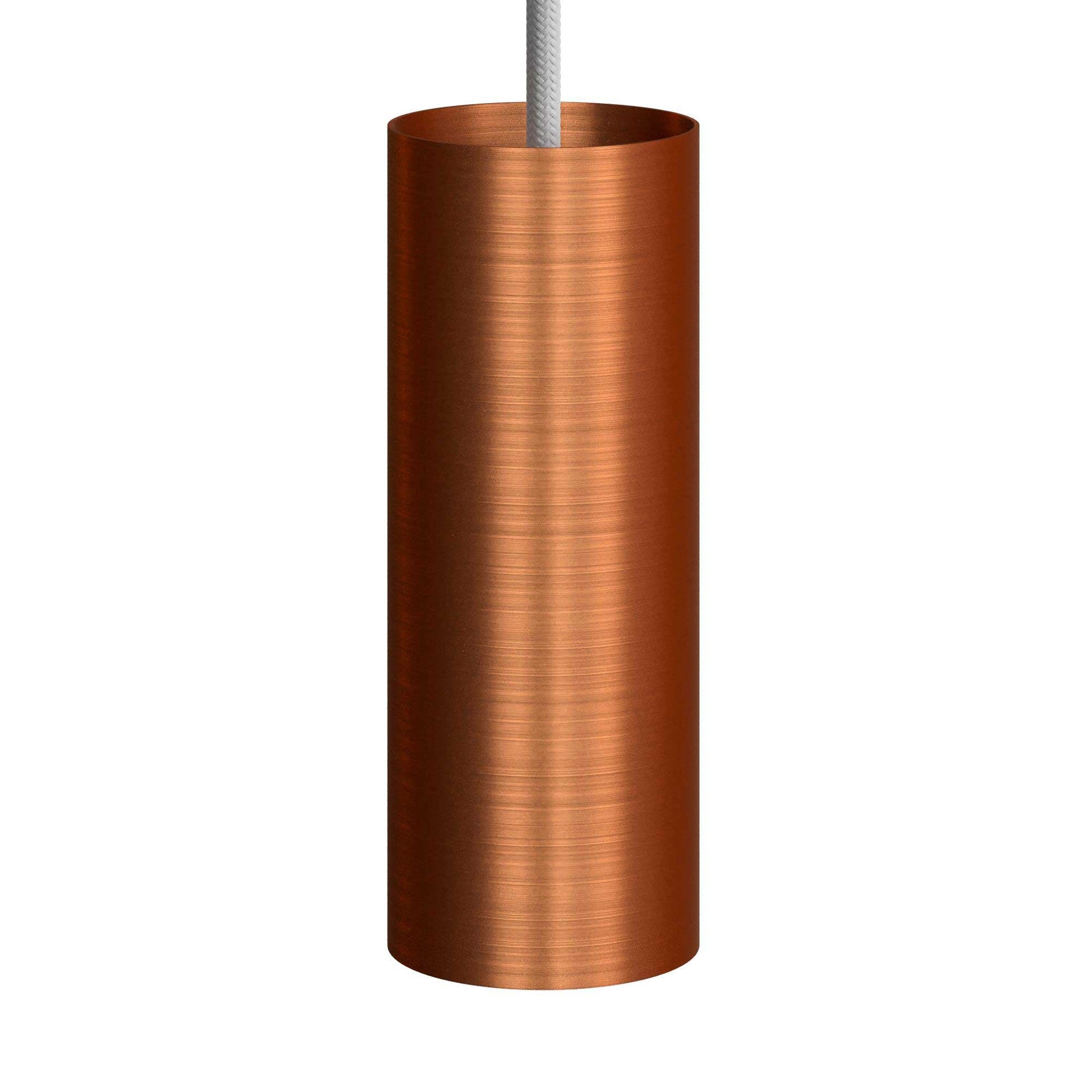 Pendant lamp with textile cable, Tub-E12 lampshade and metal details - Brushed copper