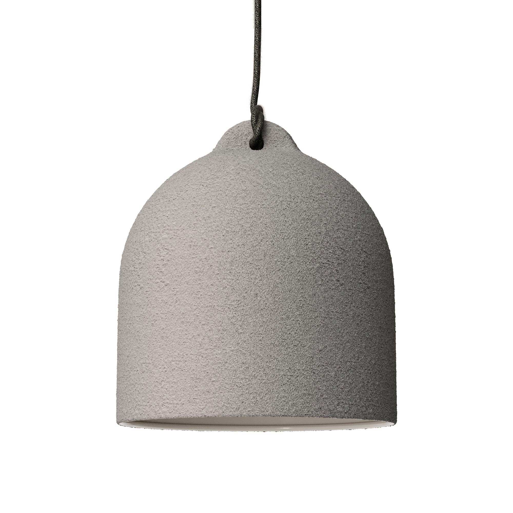 Pendant lamp with textile cable and lampshade Bell M in ceramic - Cement effect