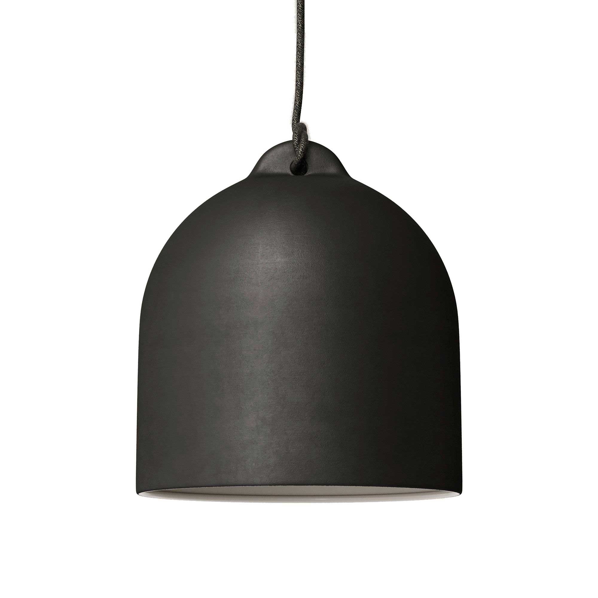 Pendant lamp with textile cable and lampshade Bell M in ceramic - Blackboard