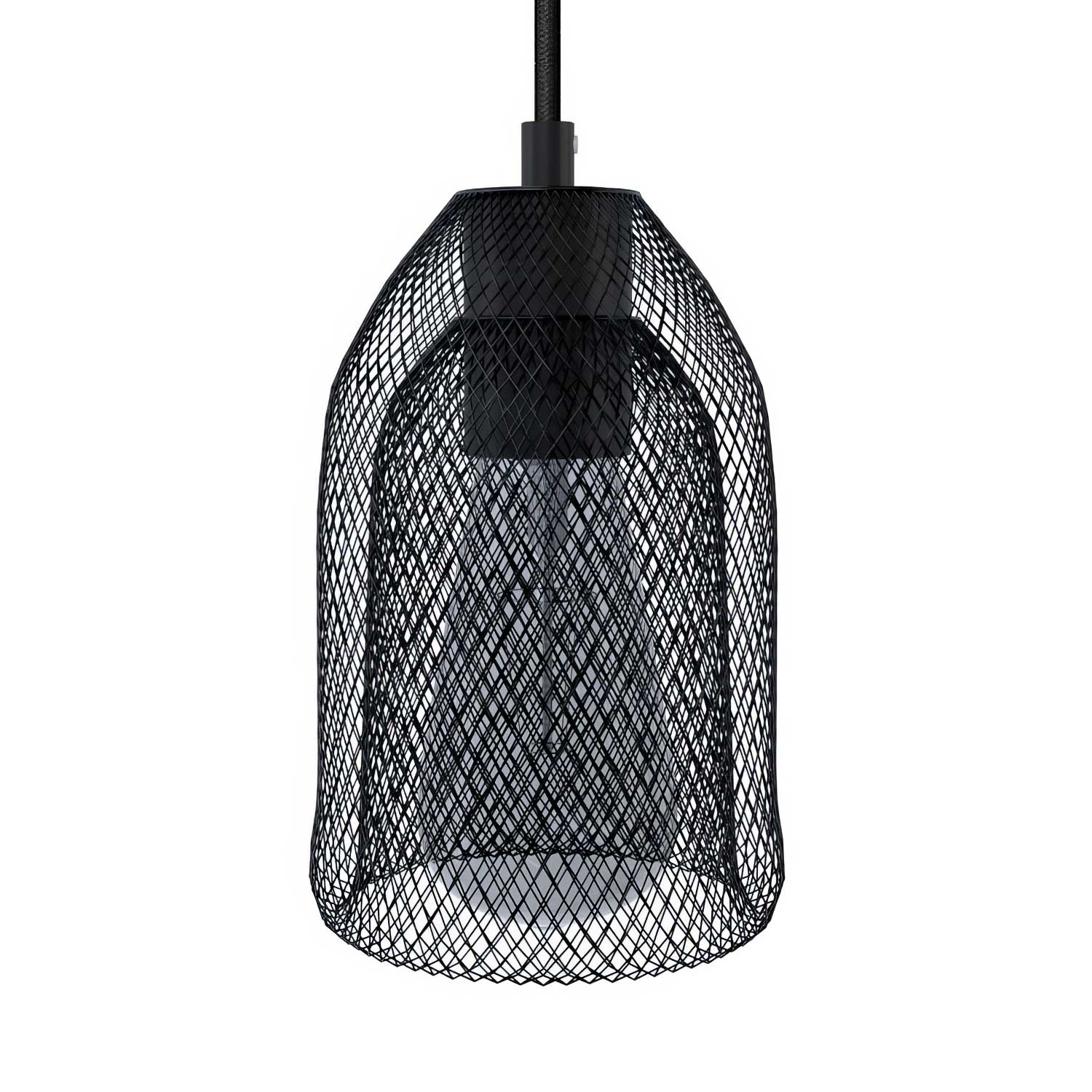Pendant lamp with textile cable, Ghostbell lampshade and metal details - Black