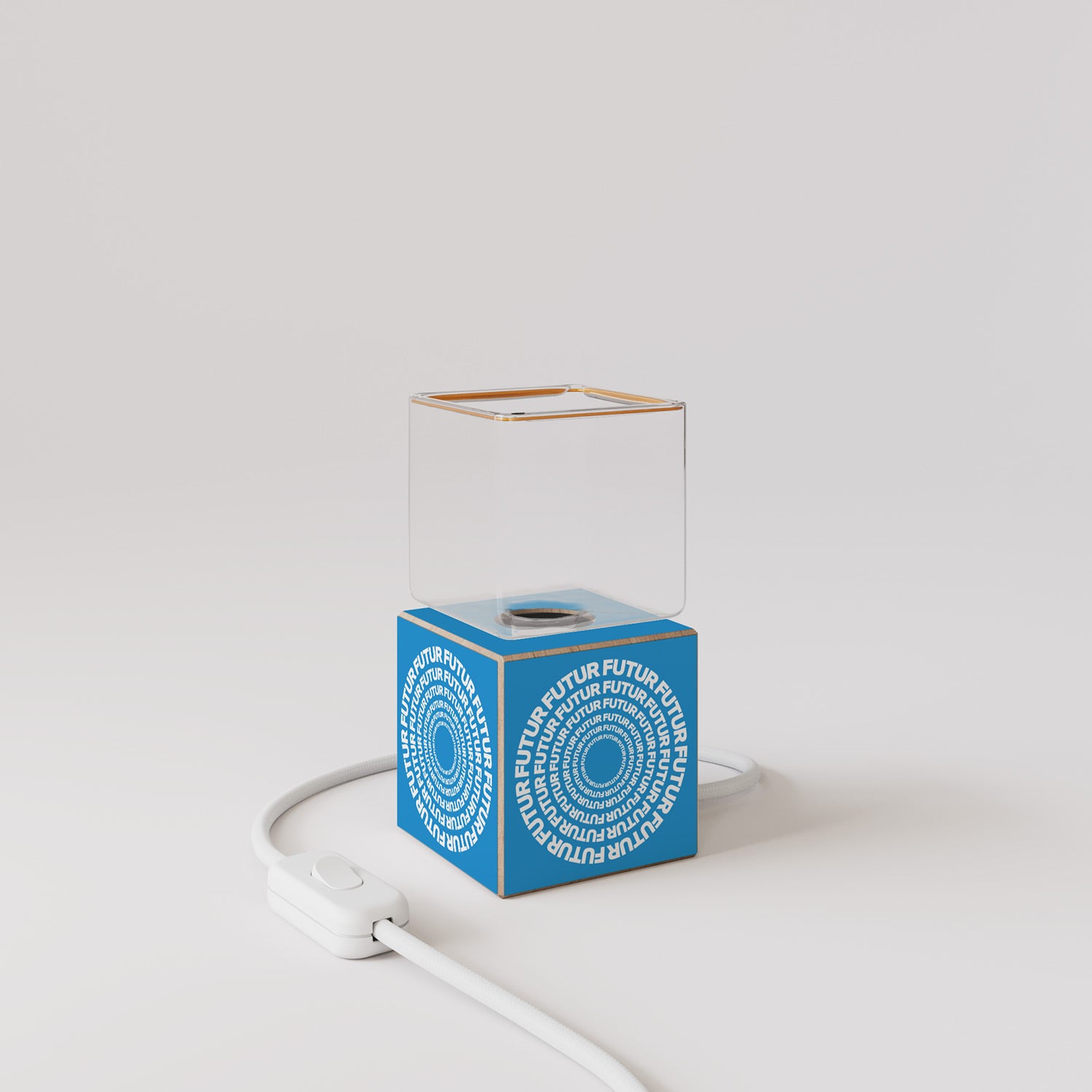 Cubetto table lamp with US plug, "Futur" Ghost bulb - Futur Festival