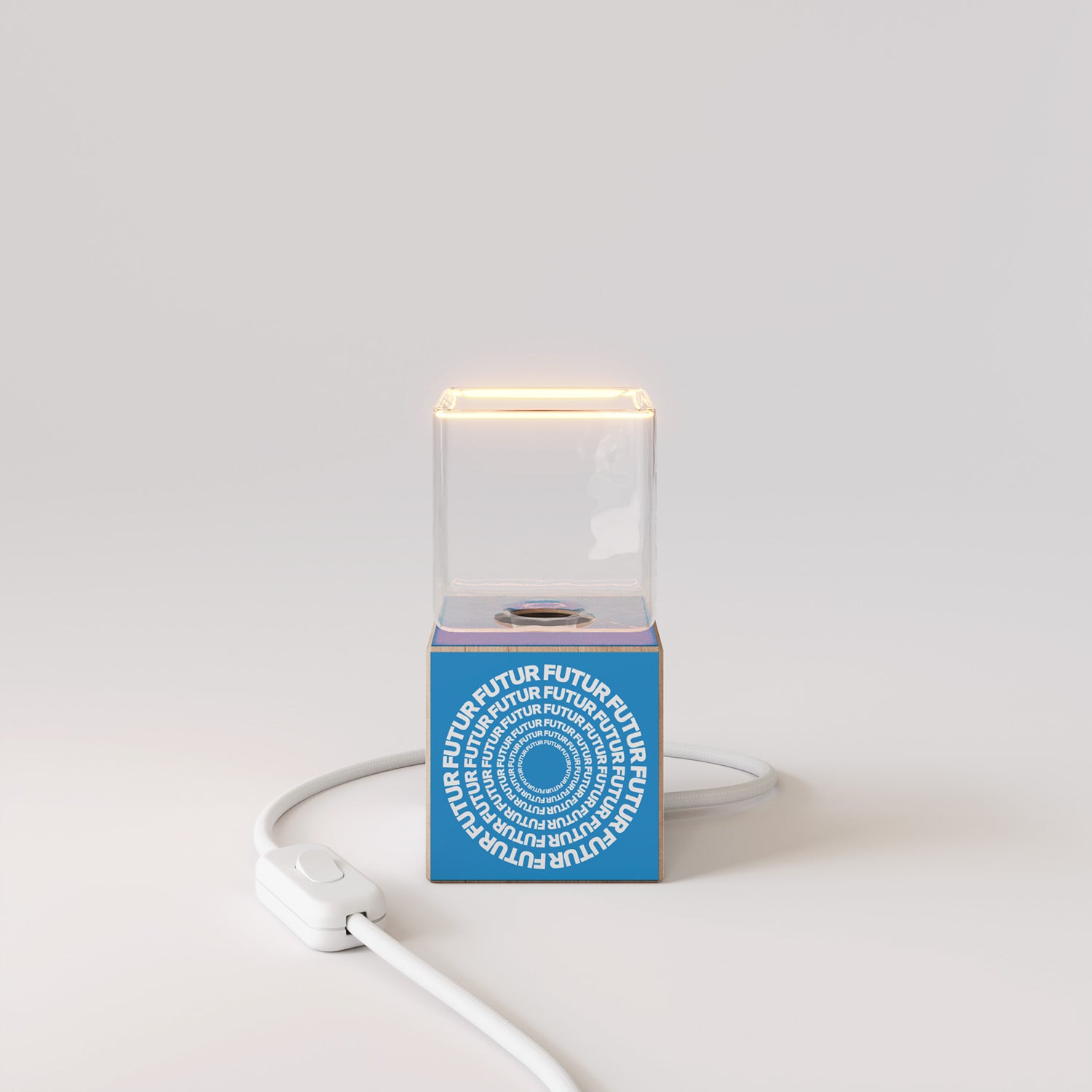 Cubetto table lamp with US plug, "Futur" Ghost bulb - Futur Festival