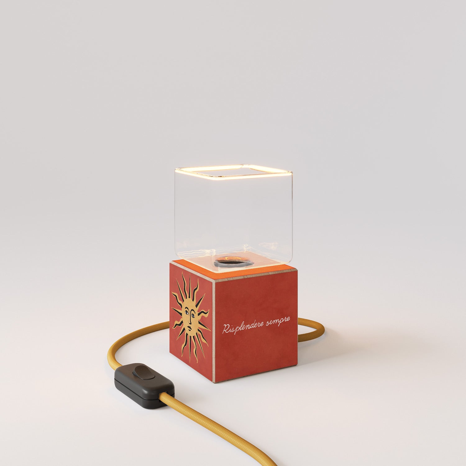 Cubetto table lamp with US plug, "Il sole" Ghost bulb - Santomanifesto