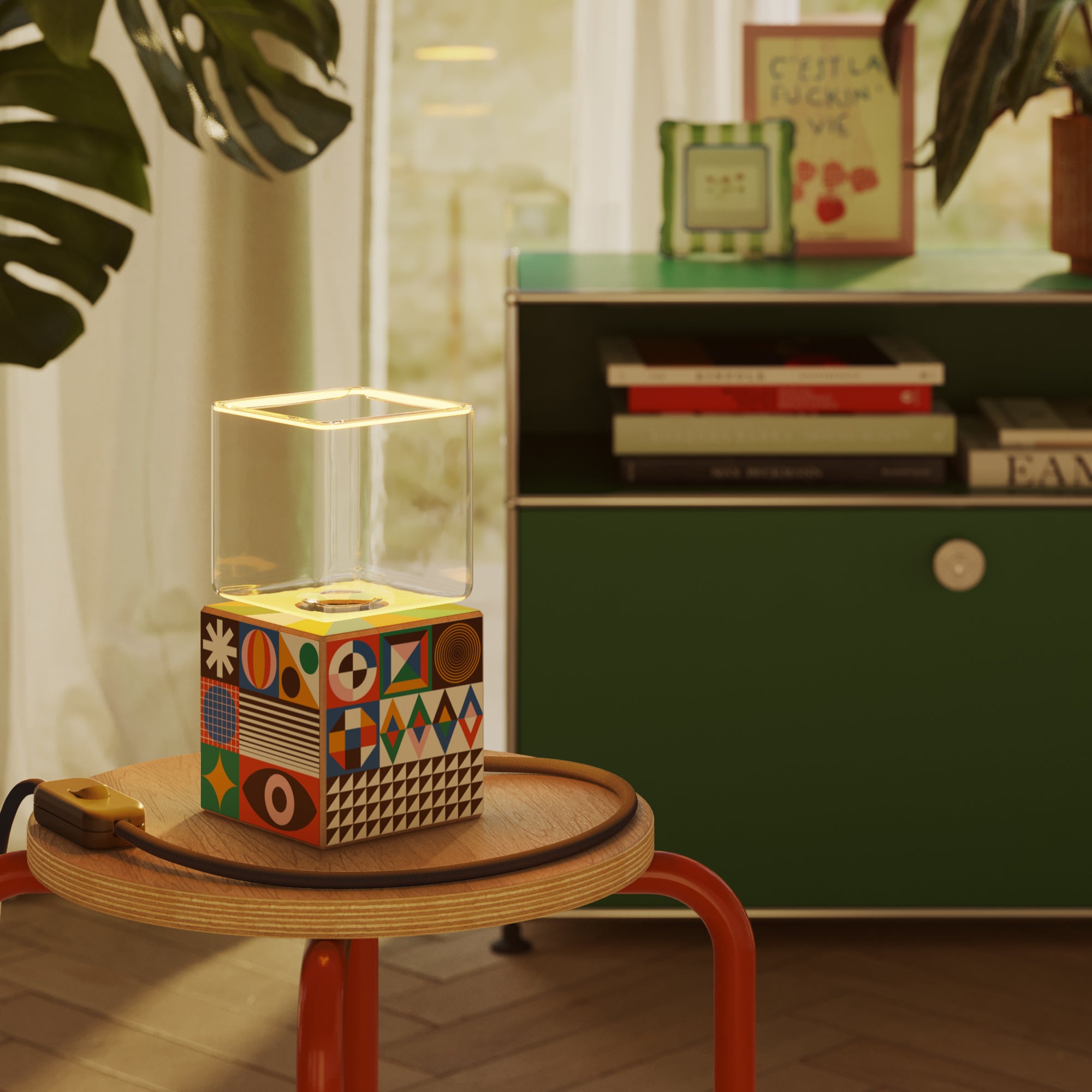 Cubetto table lamp with US plug, Ghost bulb - PosterLad