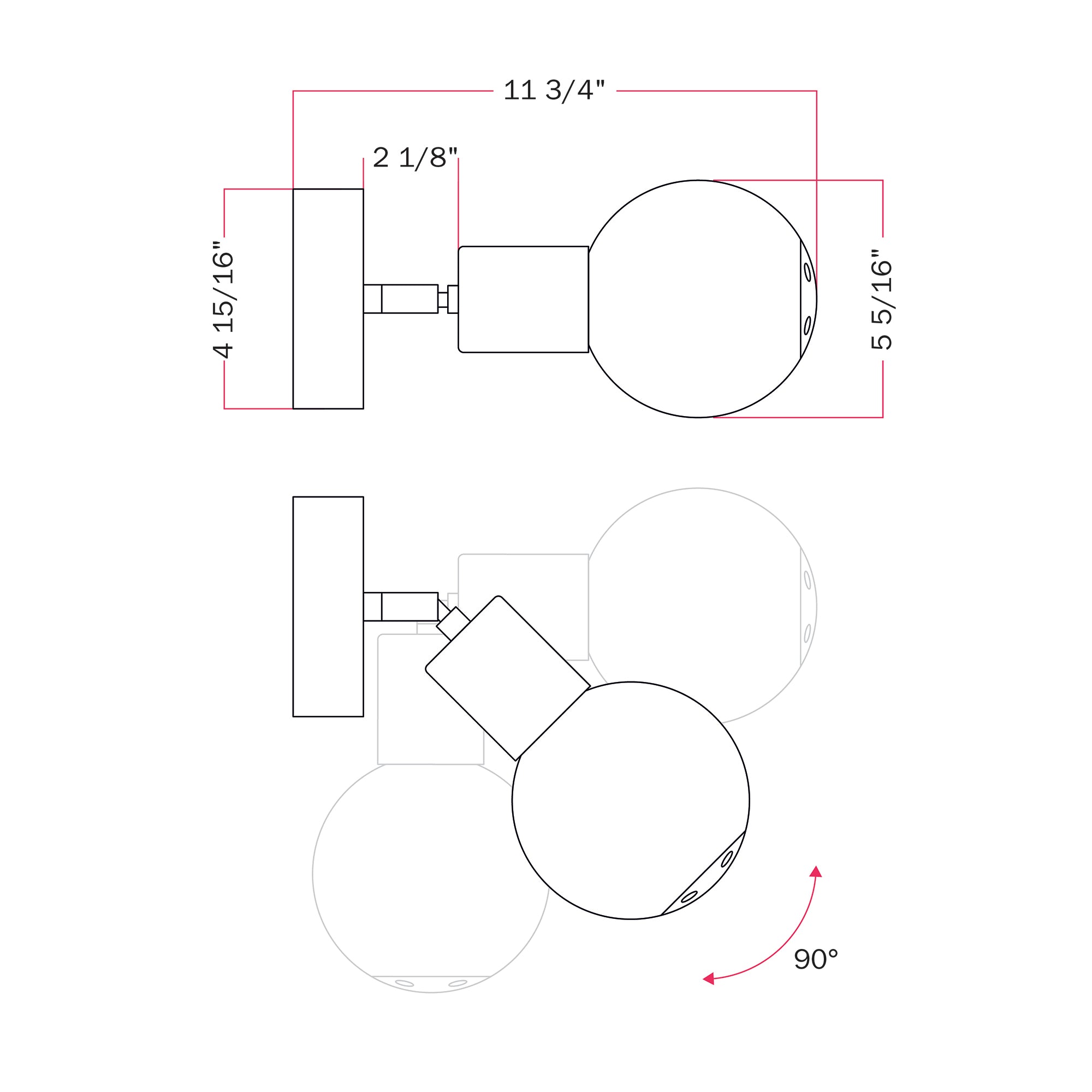 IP65 Modulair Outdoor Wall Light with Adjustable Joint and Unbreak-a-Ball Shatterproof Sphere Shade - Black