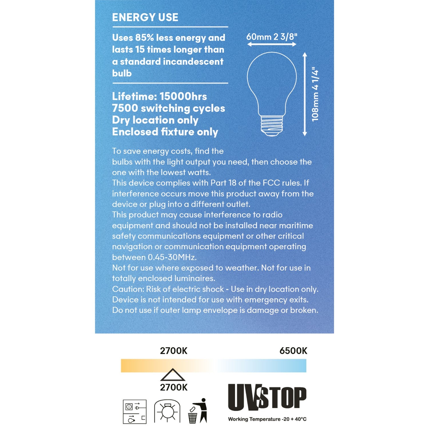LED Porcelain Effect Light Bulb CRI 95 A19 8.8W 600Lm E26 120V 2700K Dimmable - P06