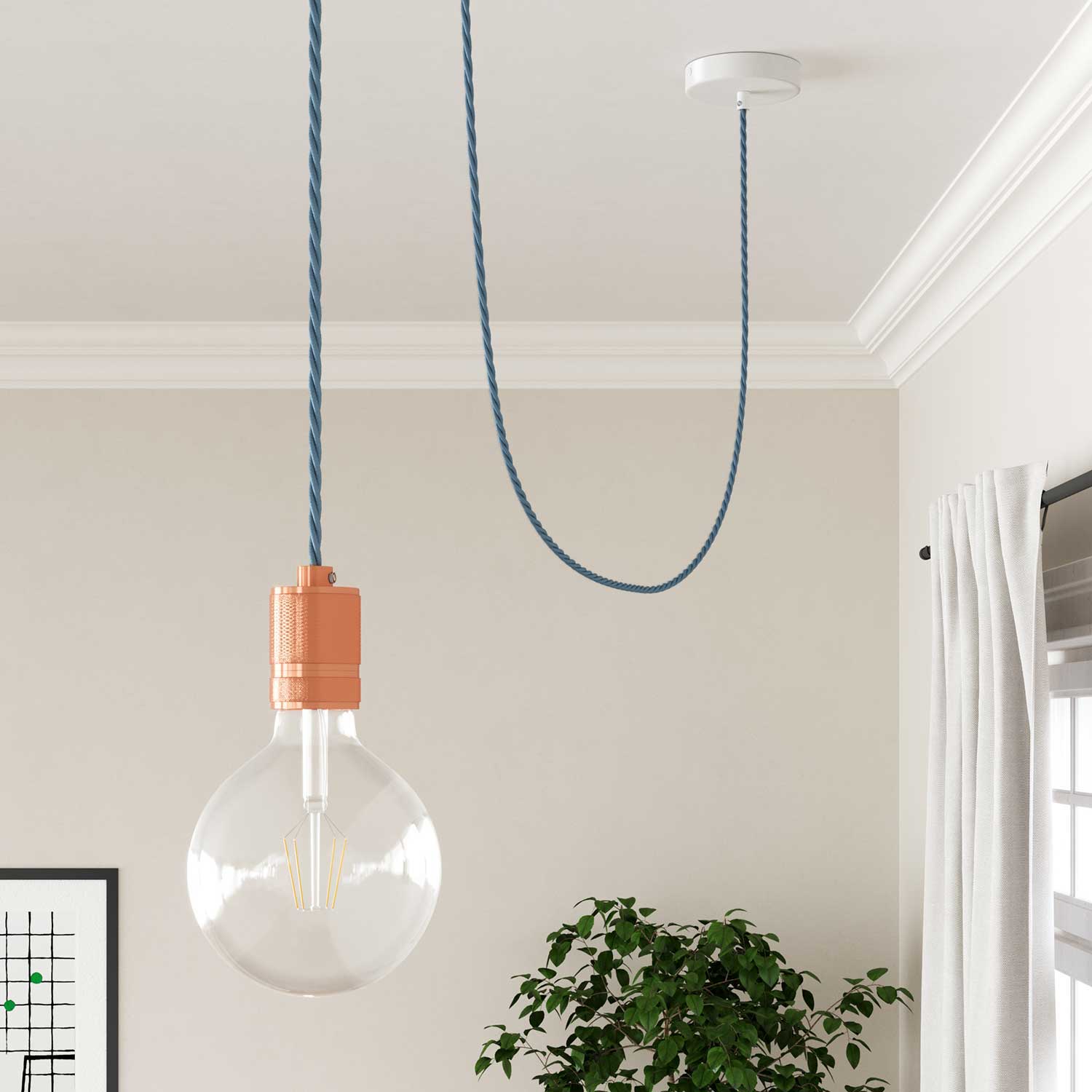 Baby Blue Cotton covered Twisted electric cable - TC53
