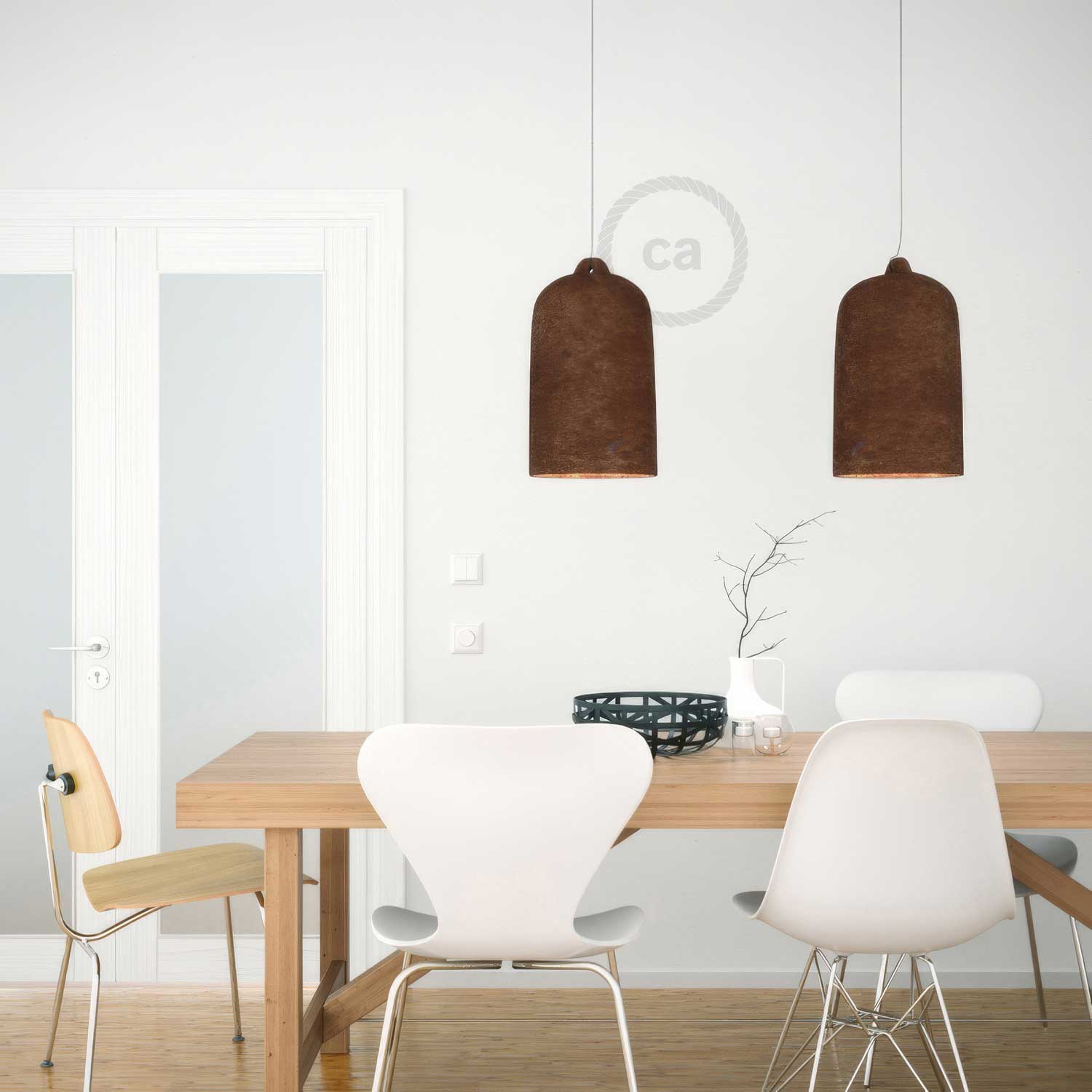 Campana, paralume XL in ceramica per sospensione - Made in Italy - Effetto corten