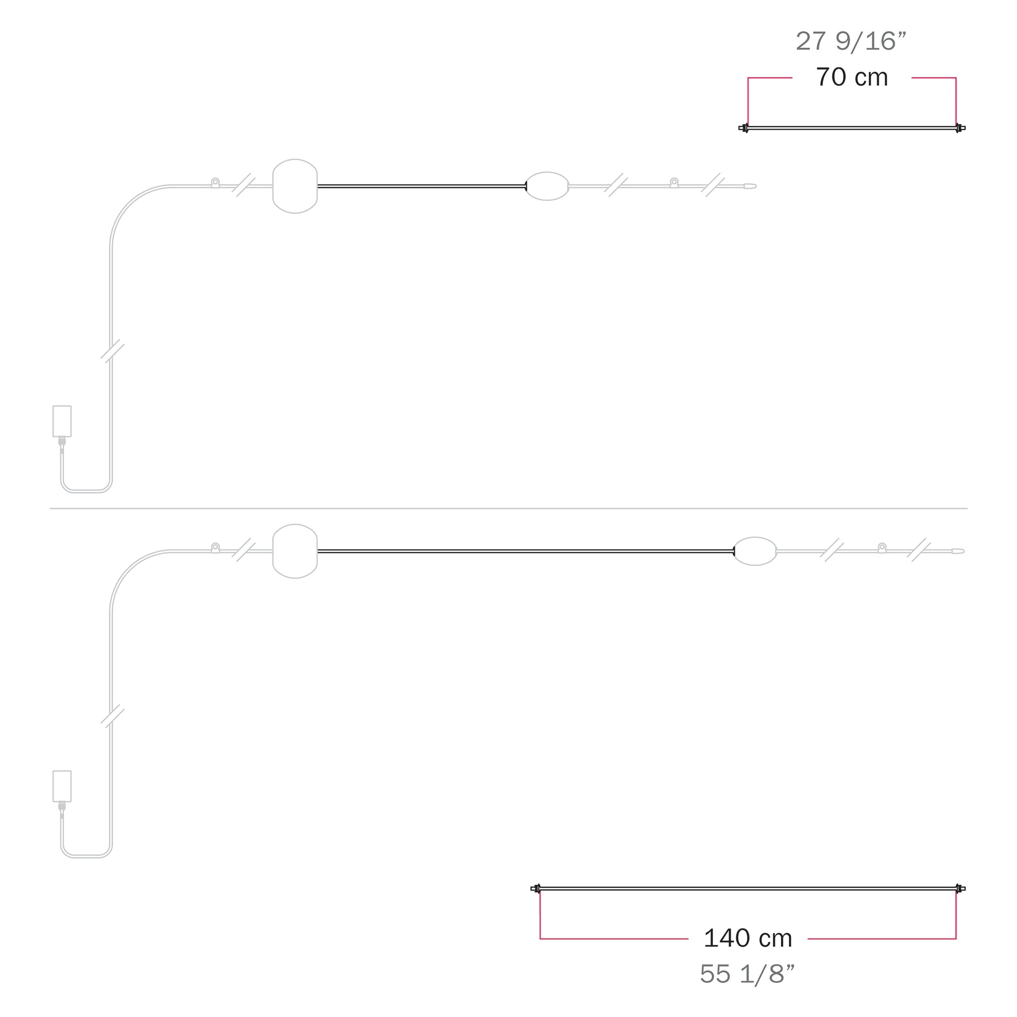 Cavo di connessione tra paralumi 70/140 cm (27 9/16" / 55 1/8") - Marina - Grigio 140 cm (55 1 8")