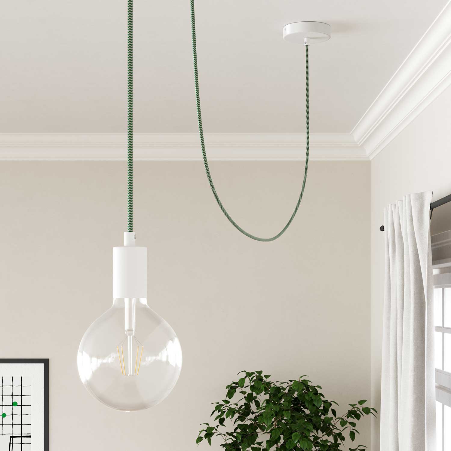 Cloth Covered Wire - Green & White Chevron RZ06 - UL Listed