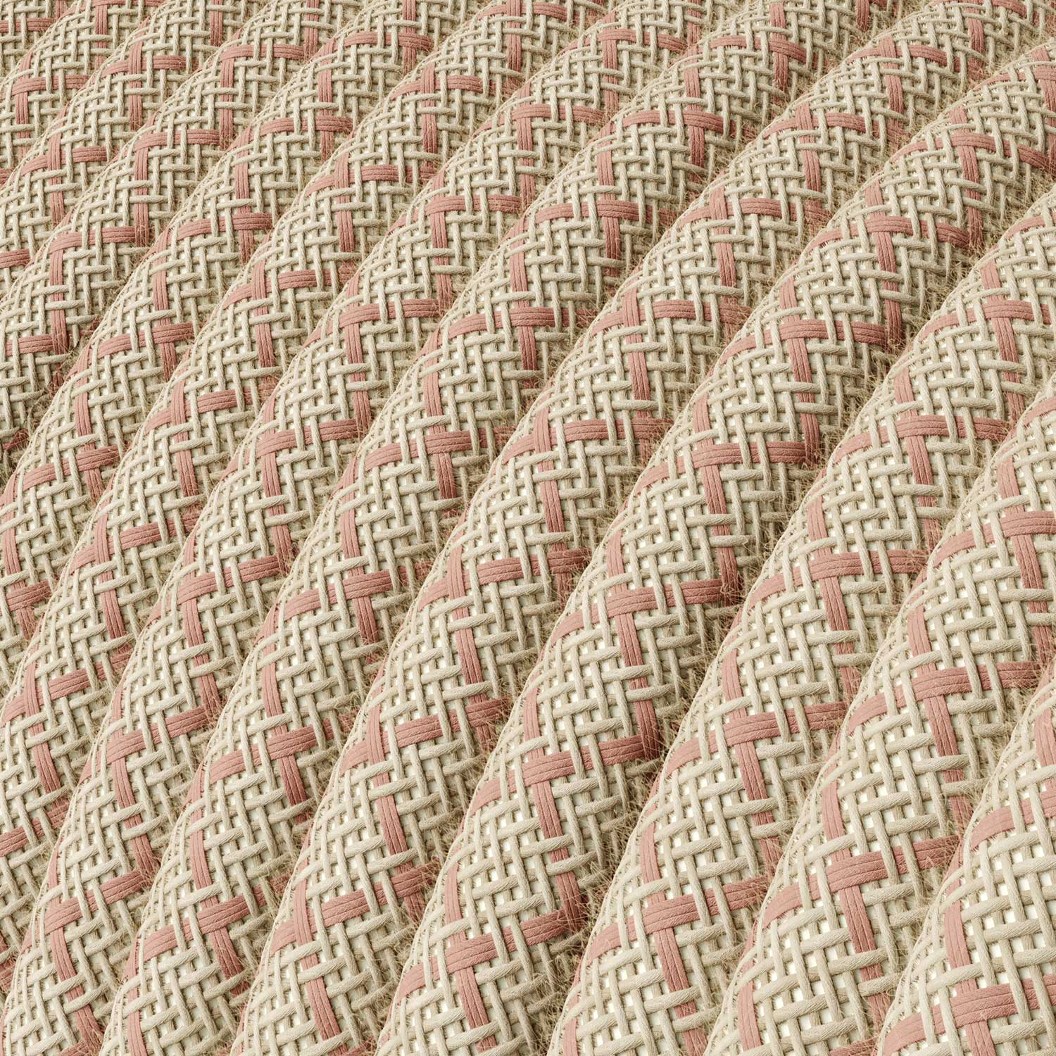 Cloth Covered Wire - Natural & Pink Linen CrissCross RD61 - UL Listed