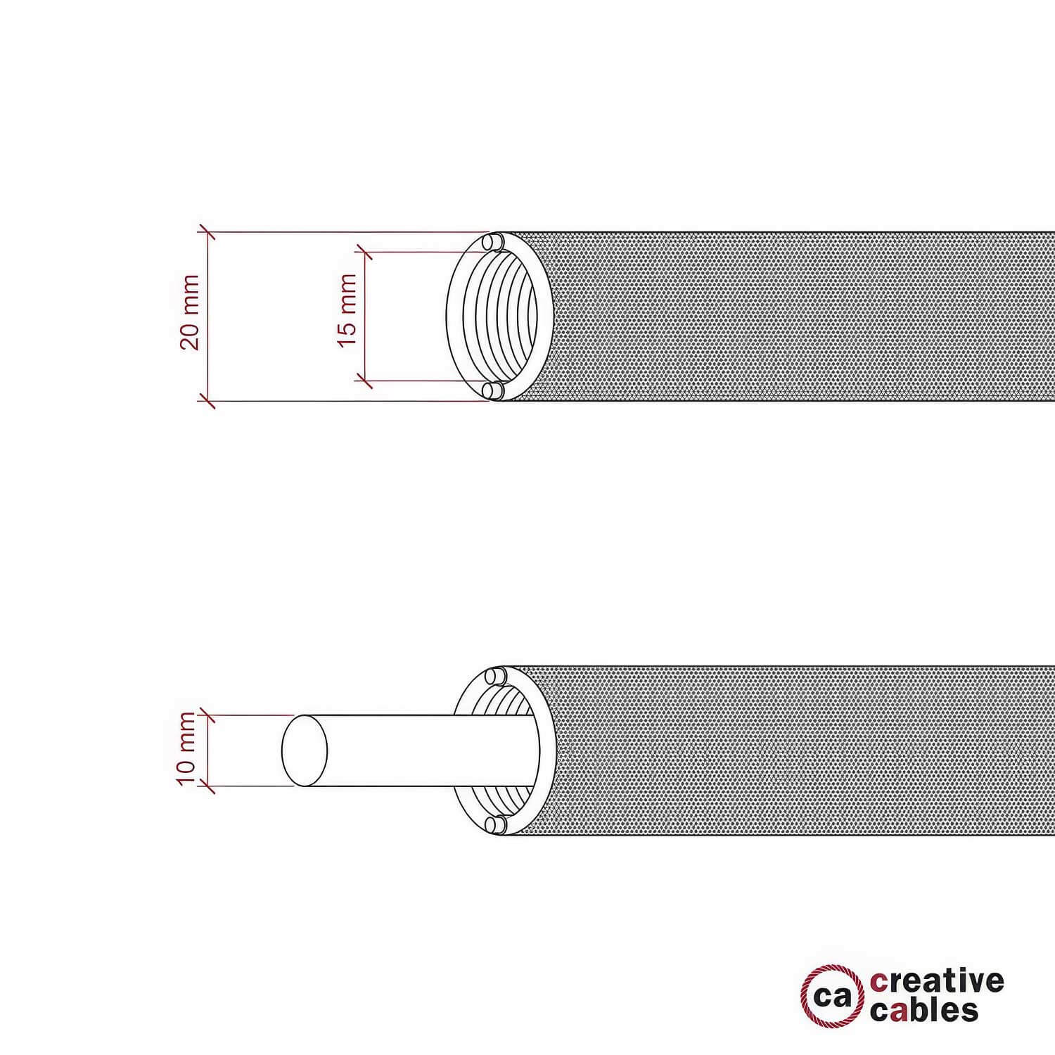 Creative-Tube, diametro 20 mm, rivestito in tessuto effetto Seta RM04 Nero, canalina passacavi modellabile