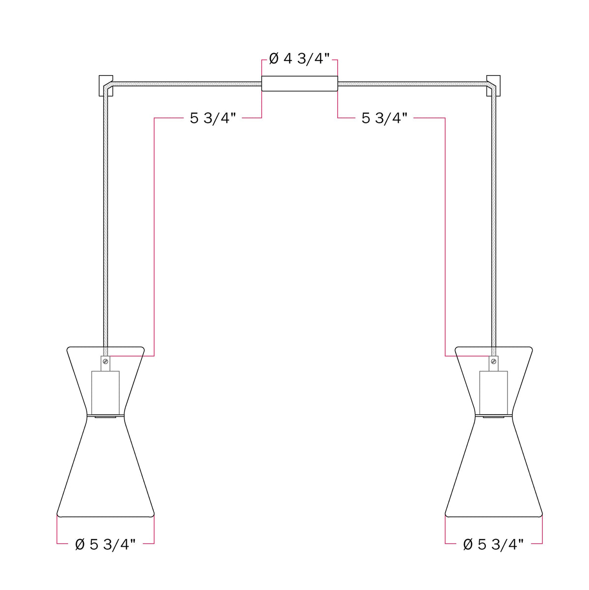 Double-Drop Ghost Double Cone Pendant Lamp - Brushed Titanium