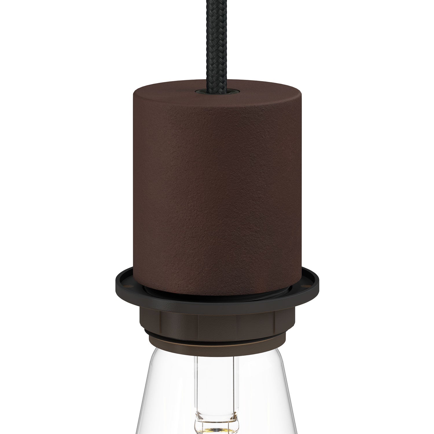 E26 semi-threaded metal socket kit with concealed cable clamp - Painted dark rust