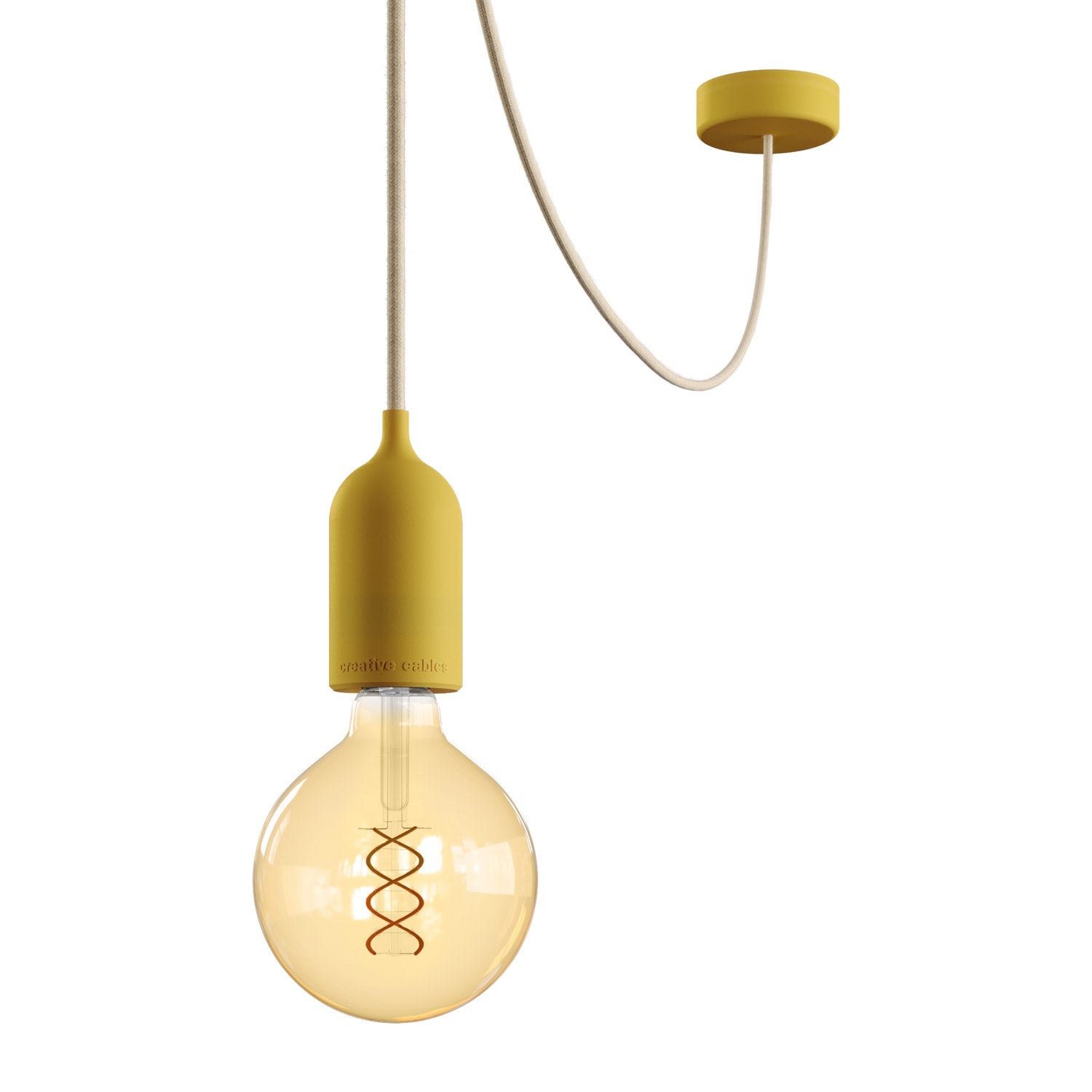 EIVA PASTEL Outdoor pendant lamp with textile cable, decentralizer, canopy and socket for wet locations - Yellow mustard