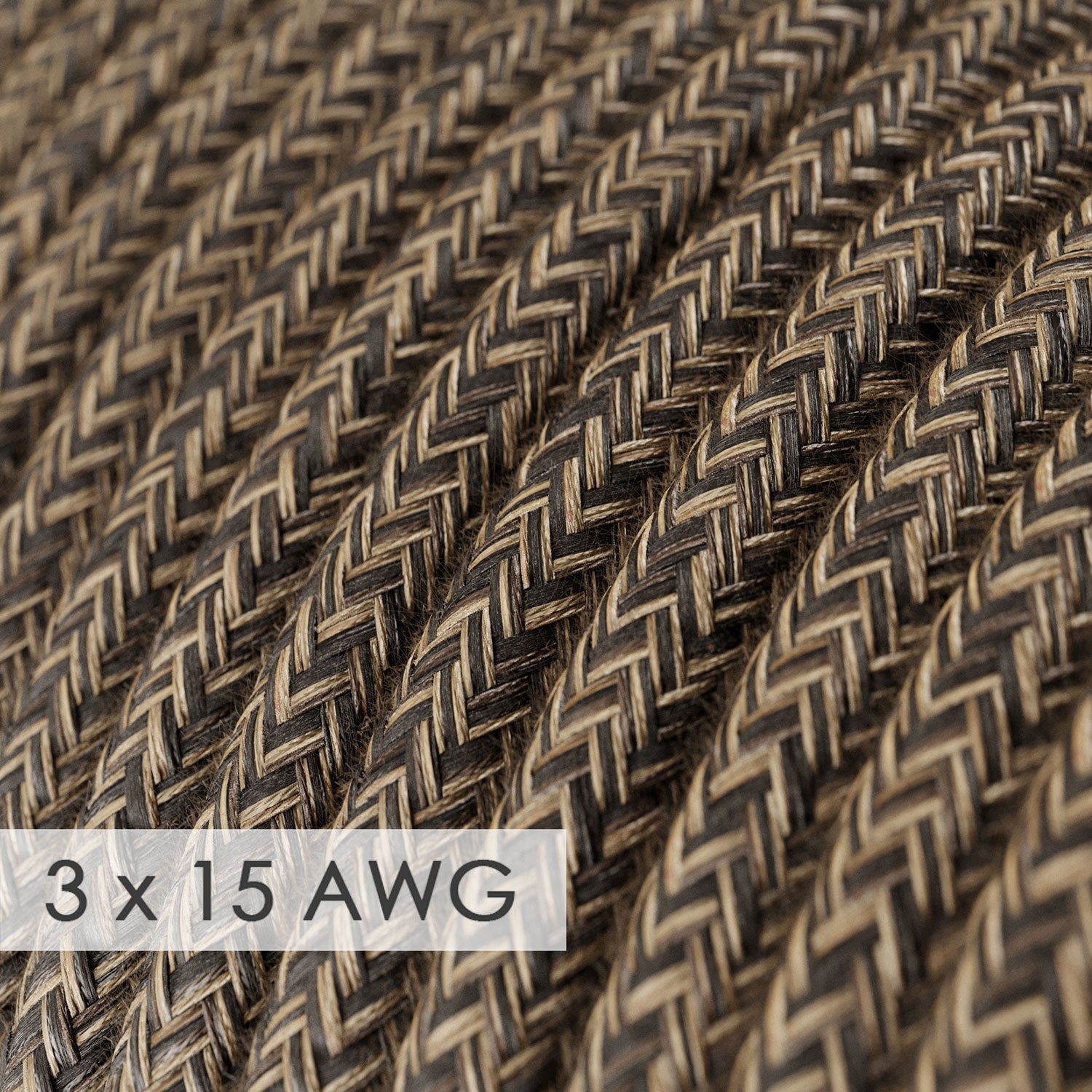 Extension Cord - Round Brown Linen RN04 - 15/3 AWG