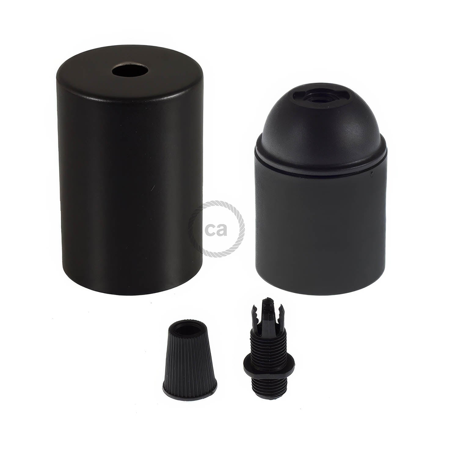 Flat Top Metal UL E26 light bulb socket kit - Black Nero Conico