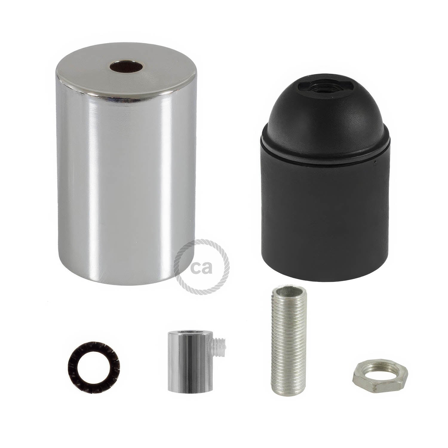 Flat Top Metal UL E26 light bulb socket kit - Chrome Cromo Cilindrico