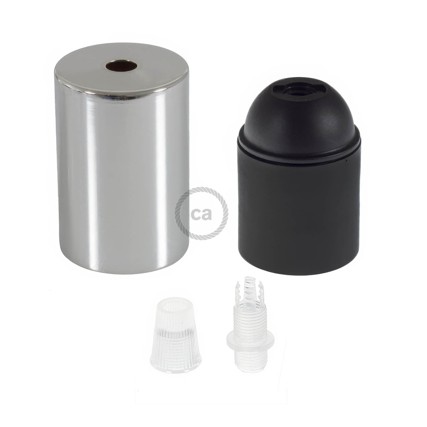 Flat Top Metal UL E26 light bulb socket kit - Chrome Cromo Conico