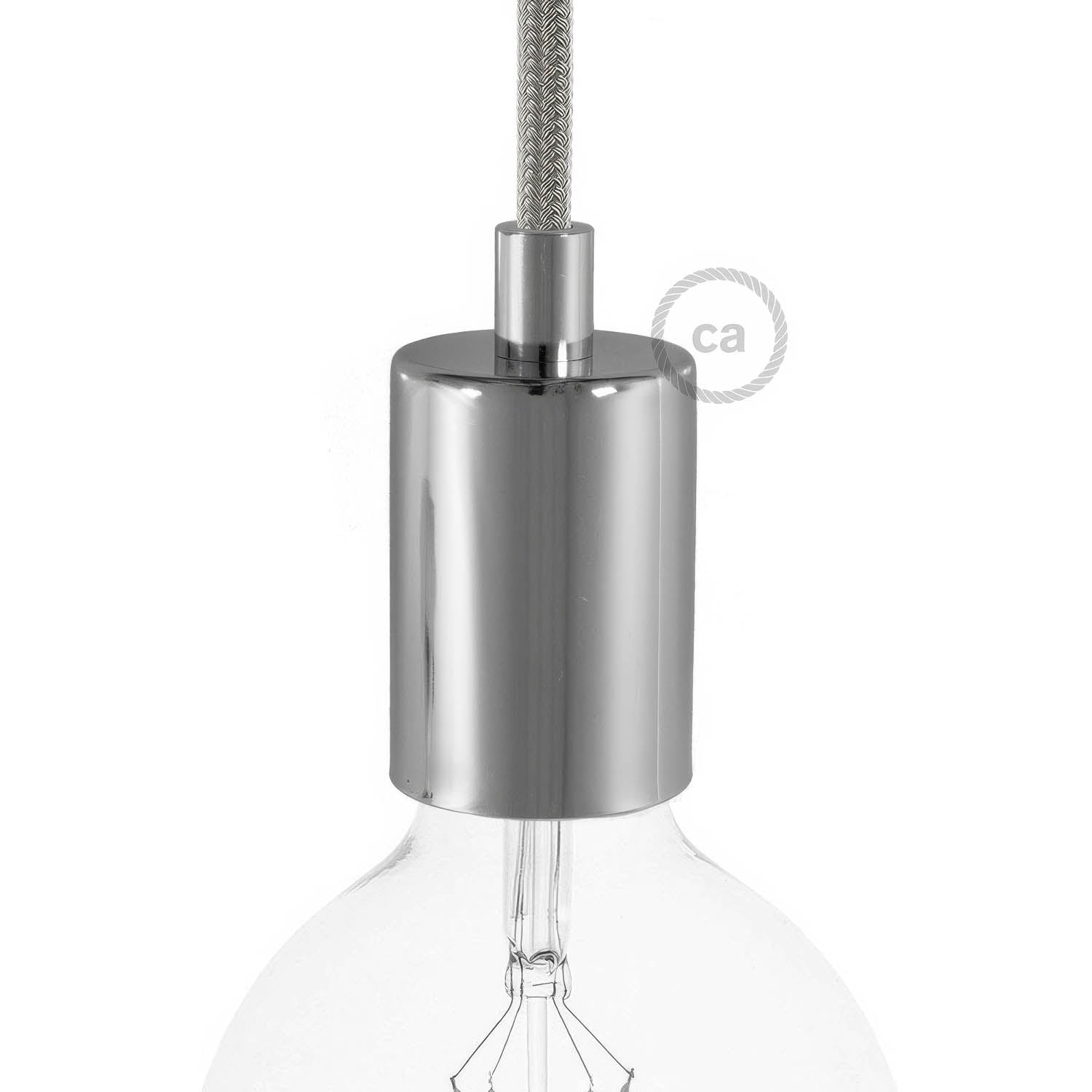 Flat Top Metal UL E26 light bulb socket kit - Chrome Cromo Cilindrico