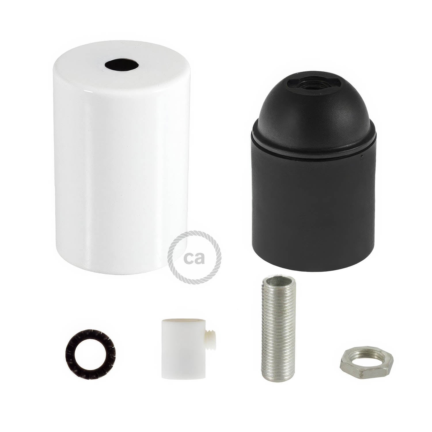 Flat Top Metal UL E26 light bulb socket kit - Glossy white Bianco lucido Cilindrico
