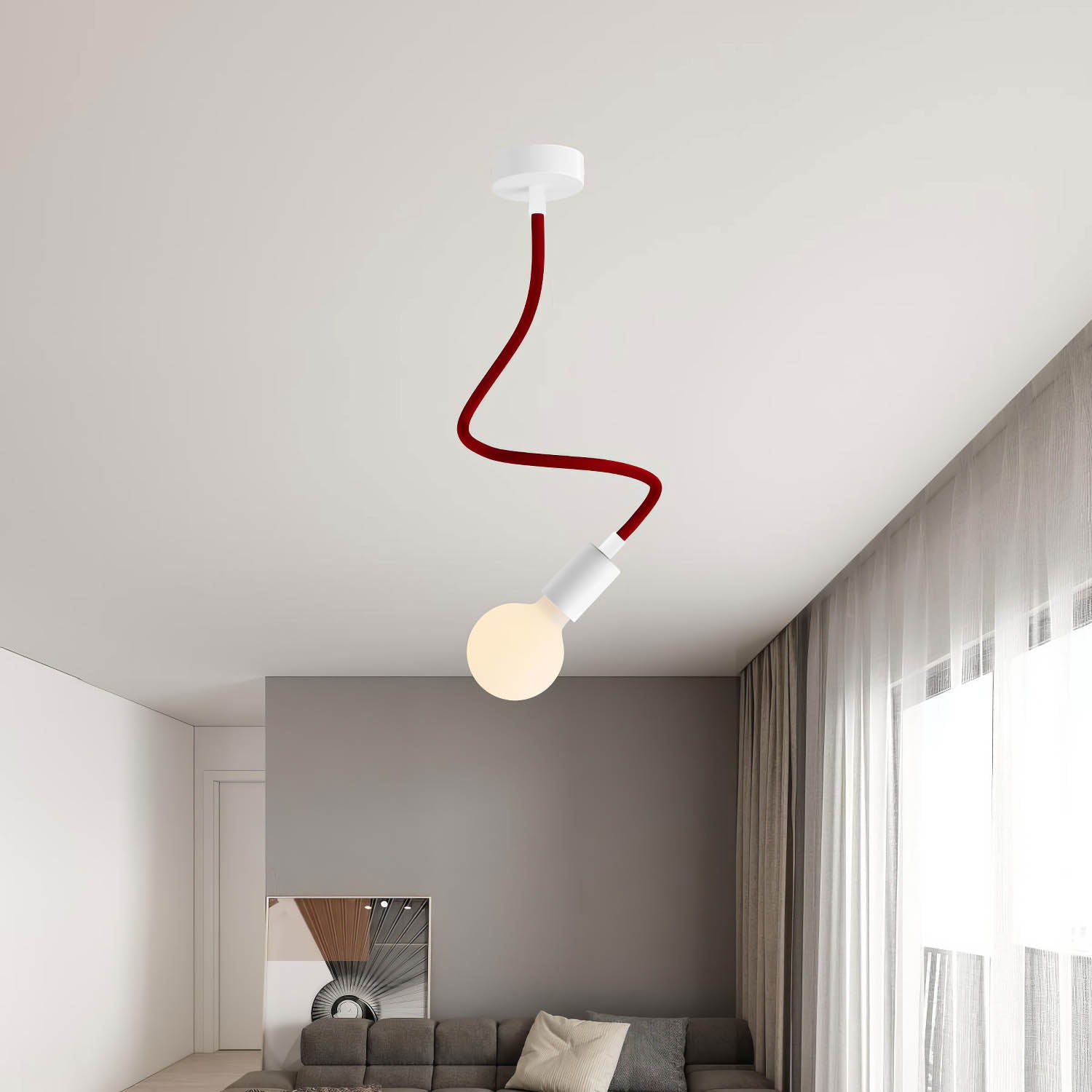 Kit Creative Flex tubo flessibile di estensione rivestito in tessuto RM19 Bordeaux con terminali metallici Bianco opaco 60 cm
