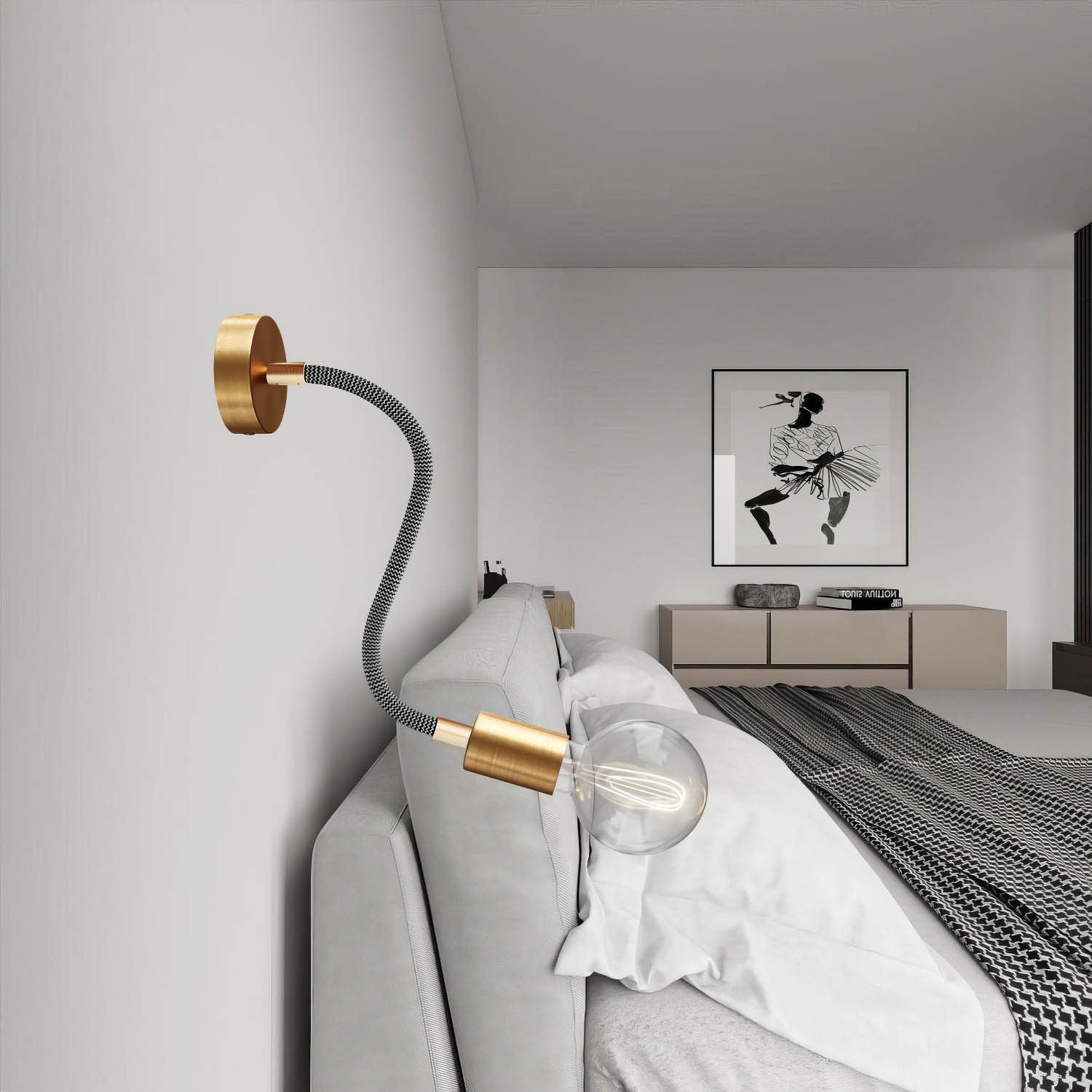 Kit Creative Flex tubo flessibile di estensione rivestito in tessuto RZ30 Nero Ferro con terminali metallici Bronzo satinato 30 cm