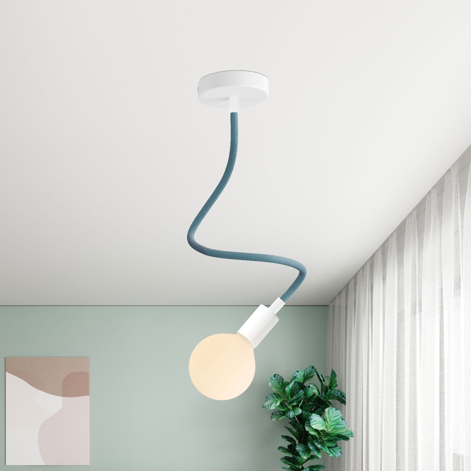 Kit Creative Flex tubo flessibile rivestito in tessuto RM78 Petrolio con terminali metallici Bianco opaco 60 cm