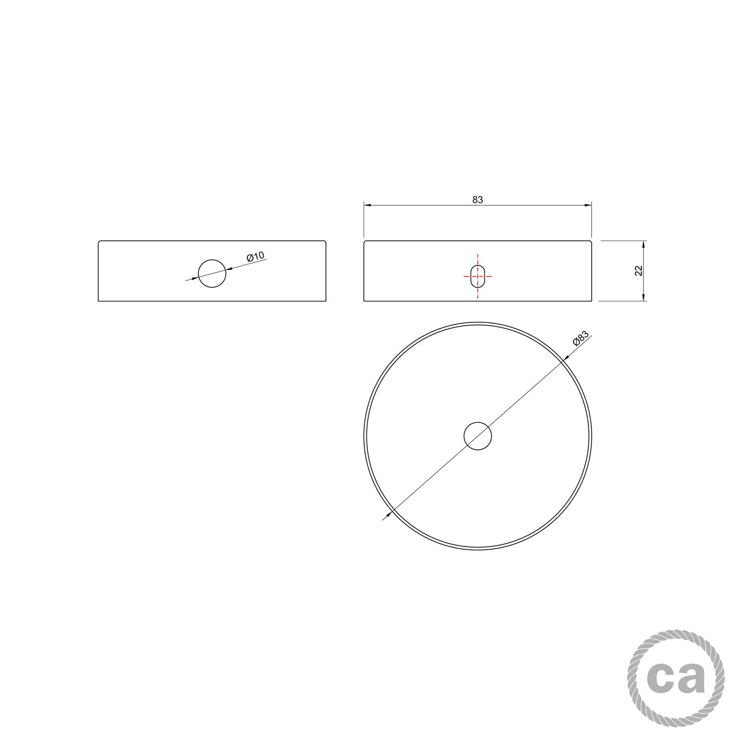 Kit Mini rosone cilindrico in metallo a 1 foro centrale e 2 laterali - Rame satinato Conico