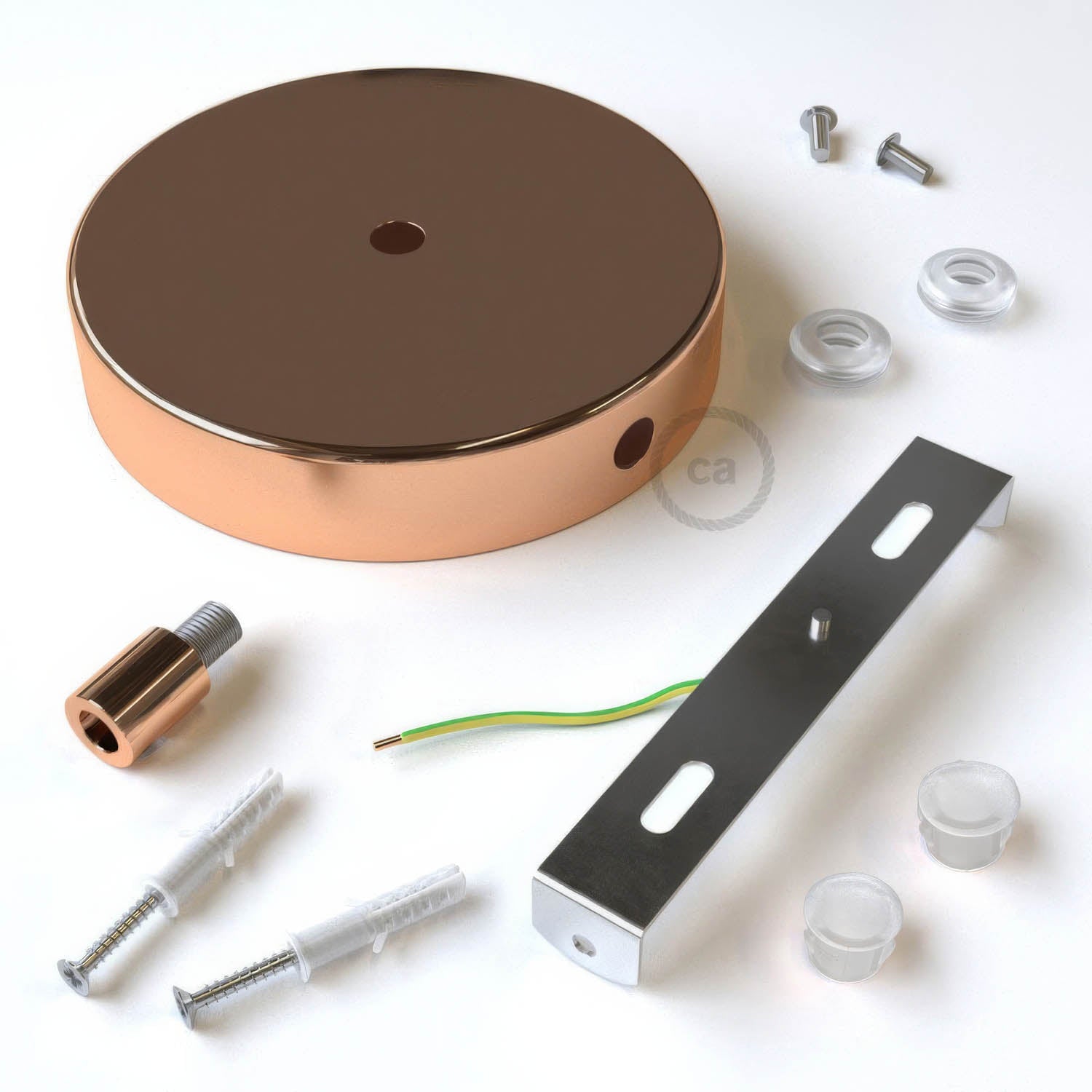 Kit rosone cilindrico in metallo a 1 foro centrale e 2 fori laterali - Rame Cilindrico