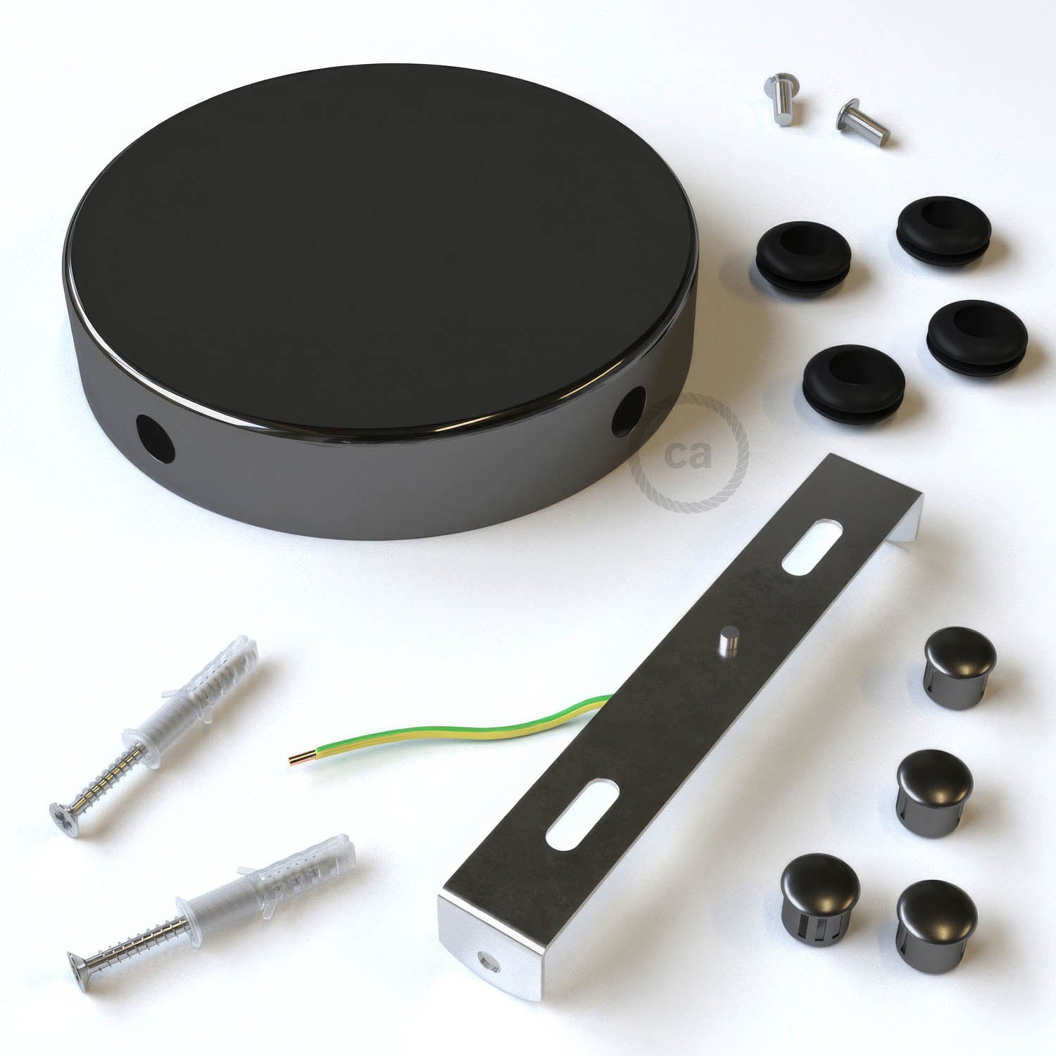 Kit rosone cilindrico in metallo a 4 fori laterali (scatola di derivazione) - Nero perla