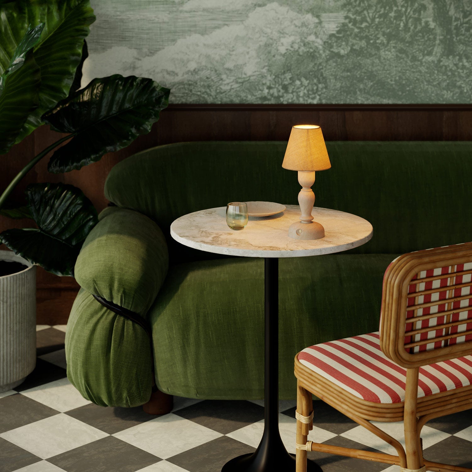 Lampada portatile ricaricabile Cabless14 con lampadina a goccia e paralume - Neutro