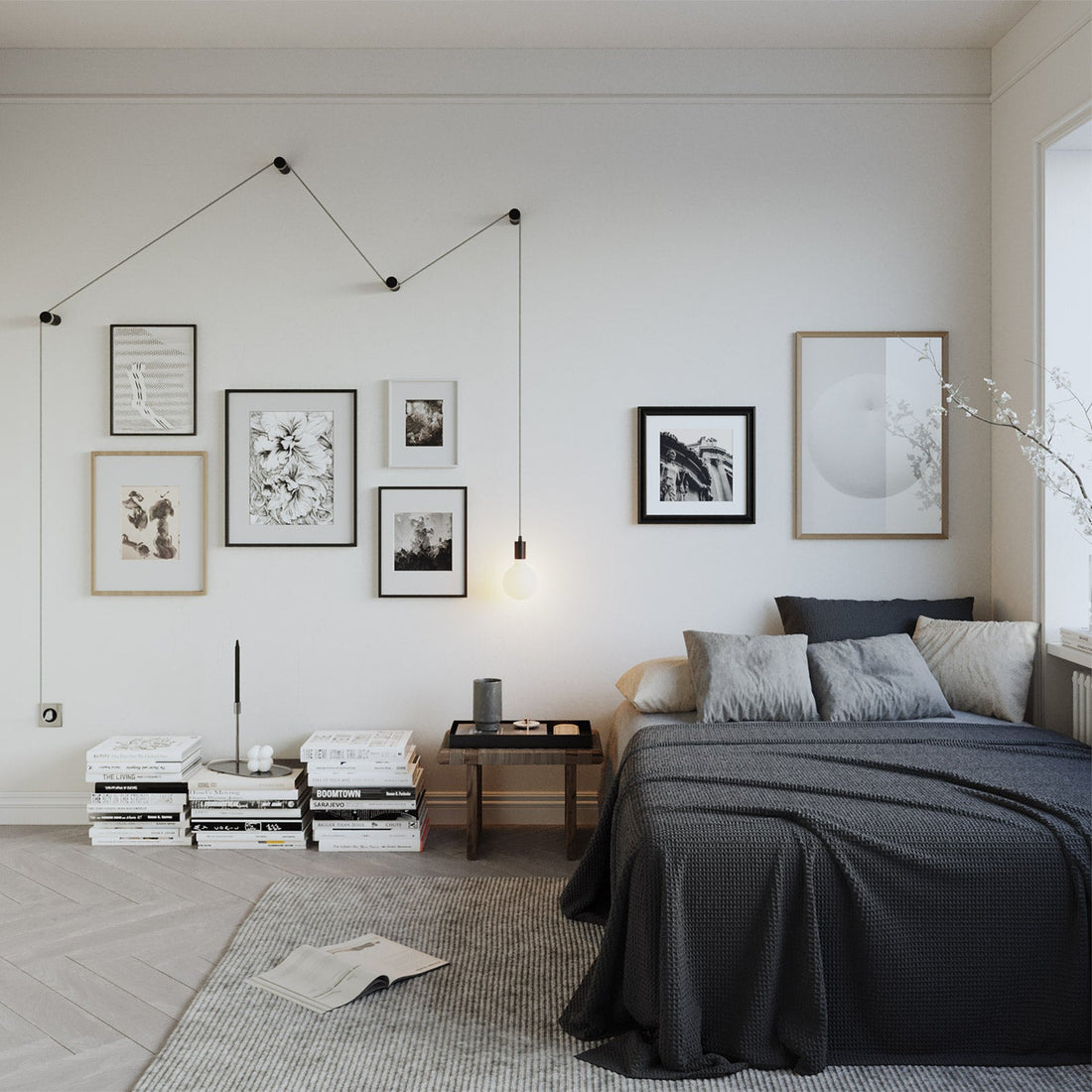 Lampada portatile Snake con portalampada in metallo e spina, completa di 4 passacavo in legno Rolé - Nero