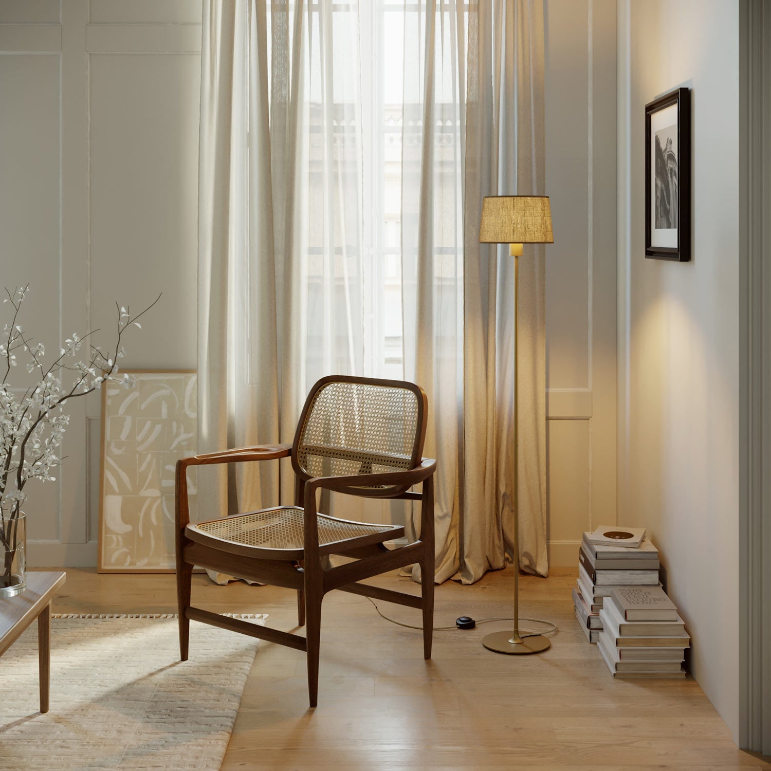 MAG-Y floor lamp with Athena fabric shade - Brushed bronze